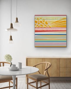 "Welcome Return Summer" - Mixed Media Abstract Painting, landscape, bright, red
