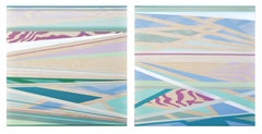 Used "Winter Horizon" Painting, landscape, pink, teal, blue, orange, green, silver