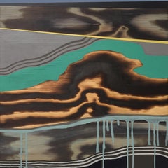 "Within the Thermosphere" Painting, landscape, orange, teal, brown, black, green