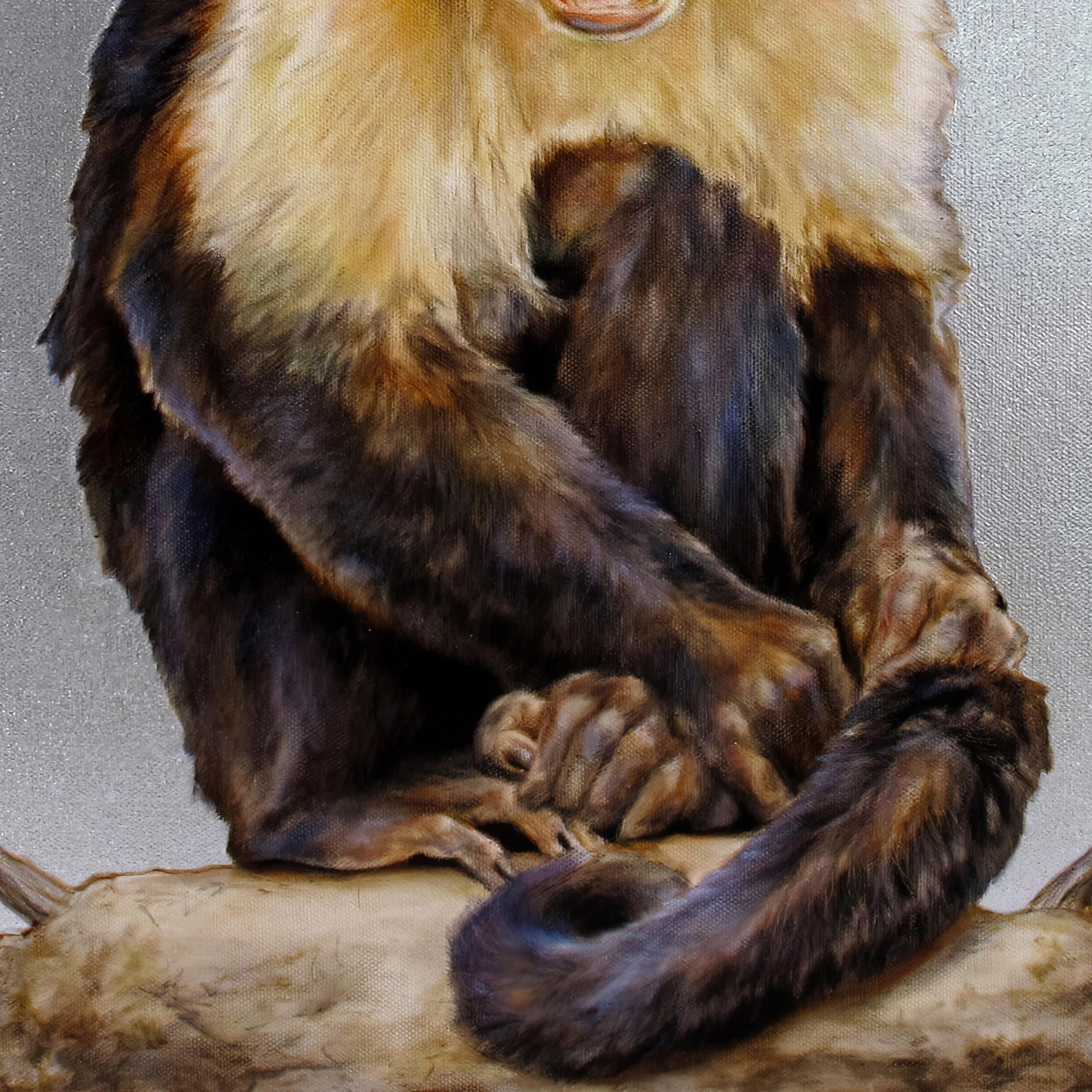 „Monkey Shock“ – Ölgemälde mit Blattsilber mit Primat und Blättern im Angebot 2