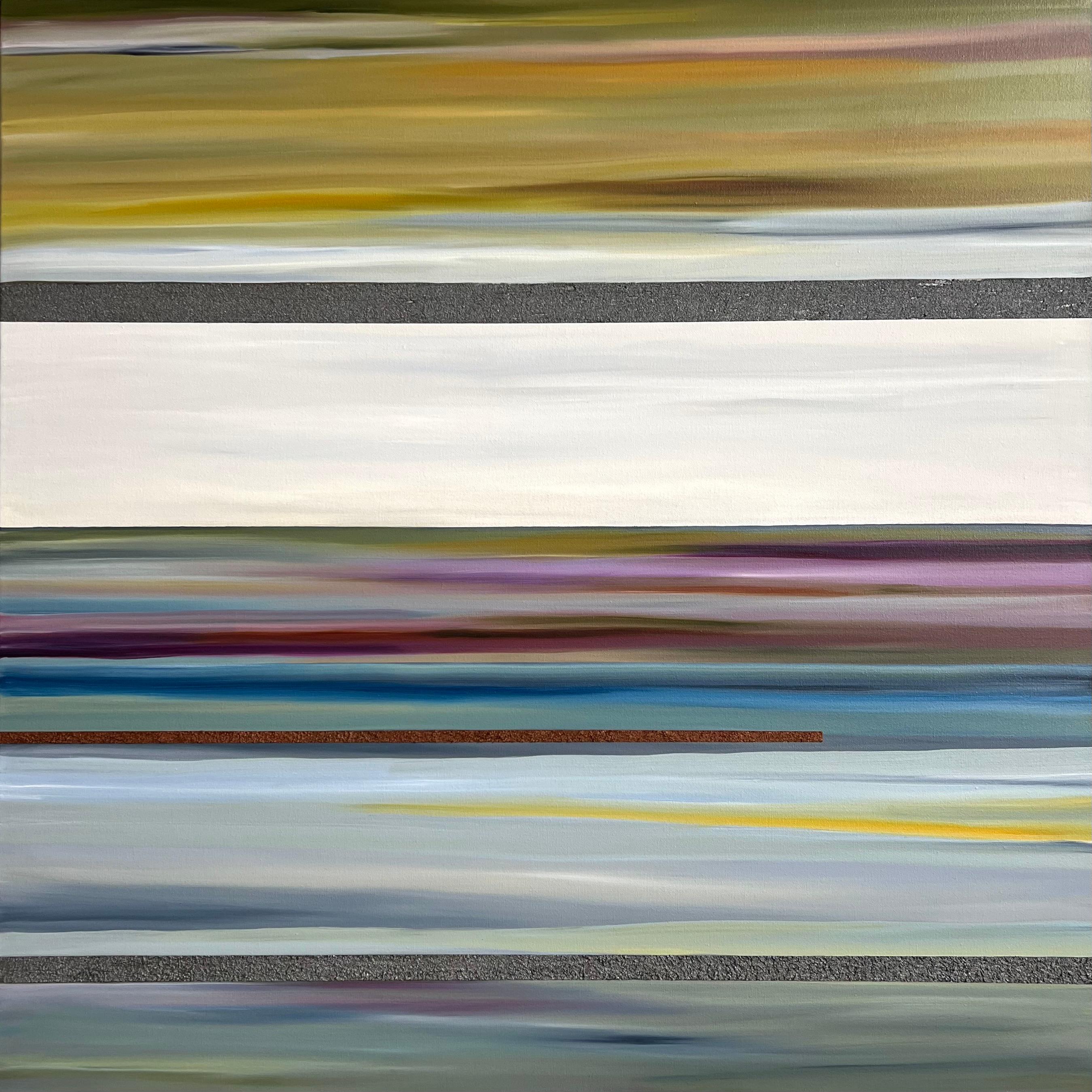 Michele Krauss Abstract Painting - Composing Paths - Colorful Minimalist Line Painting
