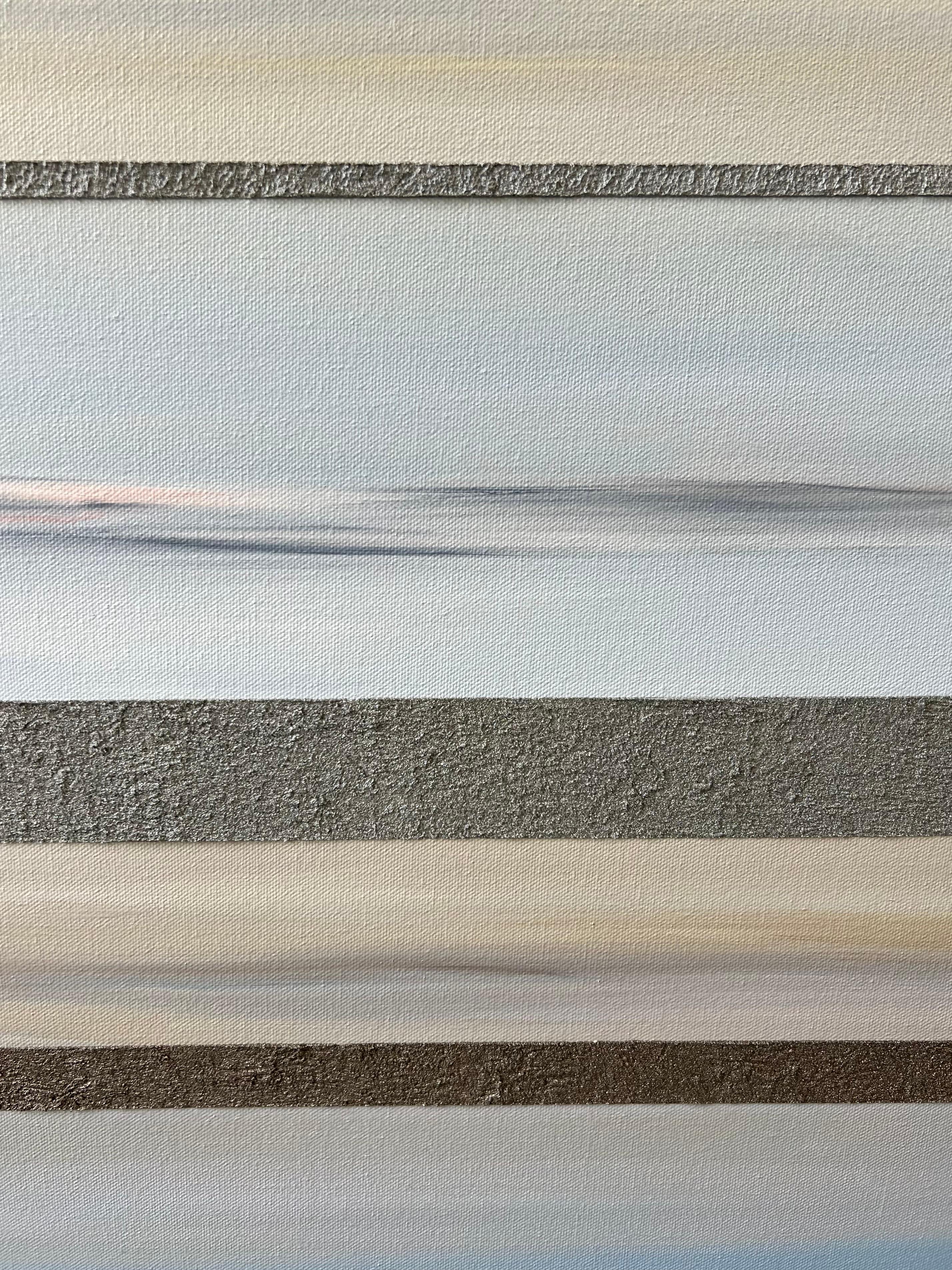 Not So Blank - Colorful Minimalist Landscape Line Painting - Gray Abstract Painting by Michele Krauss