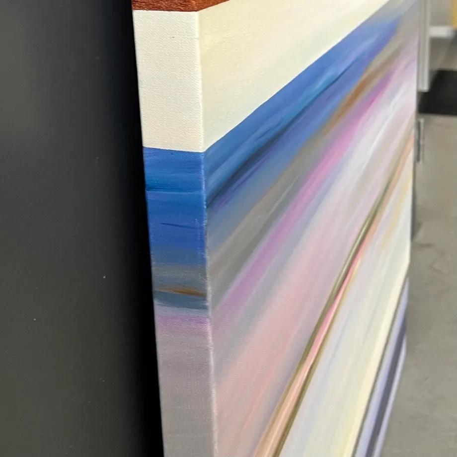 Quietude - Colorful Minimalist Landscape Line Painting - Gray Abstract Painting by Michele Krauss
