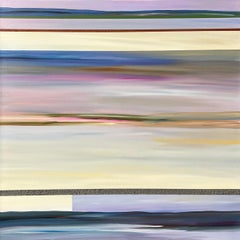 Quietude - Buntes minimalistisches Landschaftsgemälde mit linearen Linien