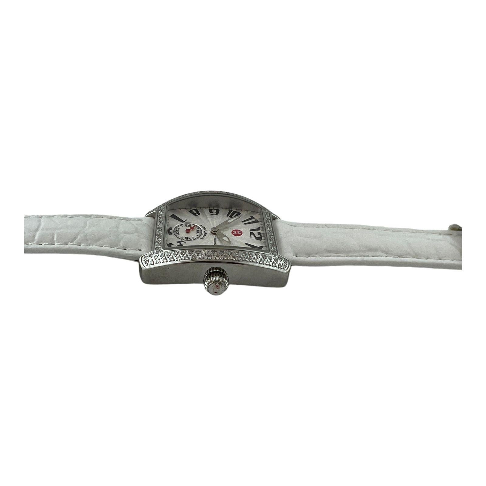 Michele Ladies Mini Urban Diamond Watch White Band Silver Dial For Sale 6