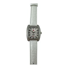 Michele Ladies Mini Urban Diamond Watch White Band Silver Dial
