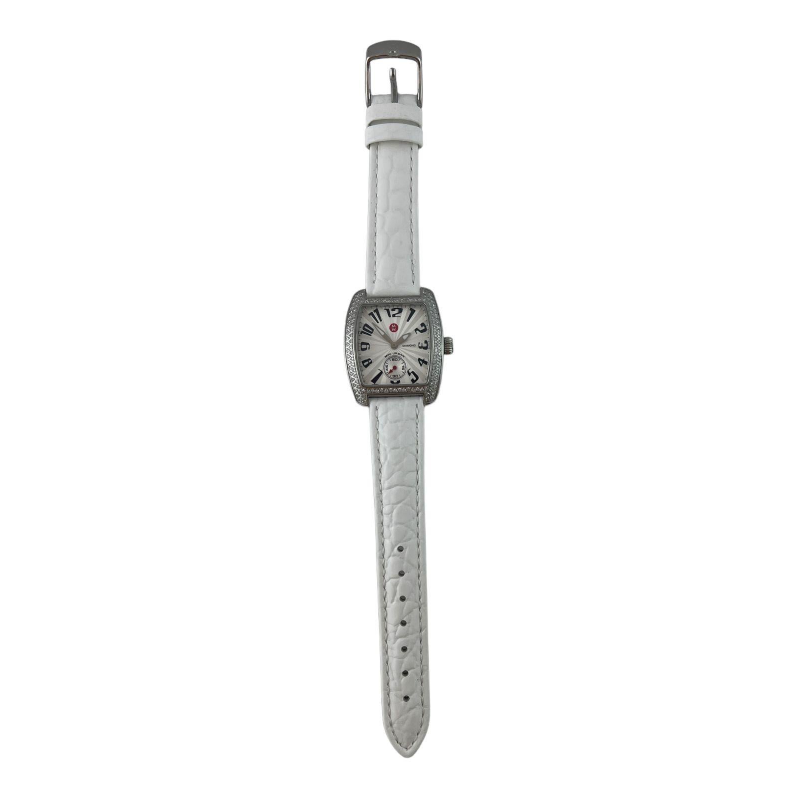 Round Cut Michele Ladies Mini Urban Diamond Watch White Band Silver Dial For Sale