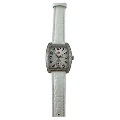 Used Michele Ladies Mini Urban Diamond Watch White Band Silver Dial