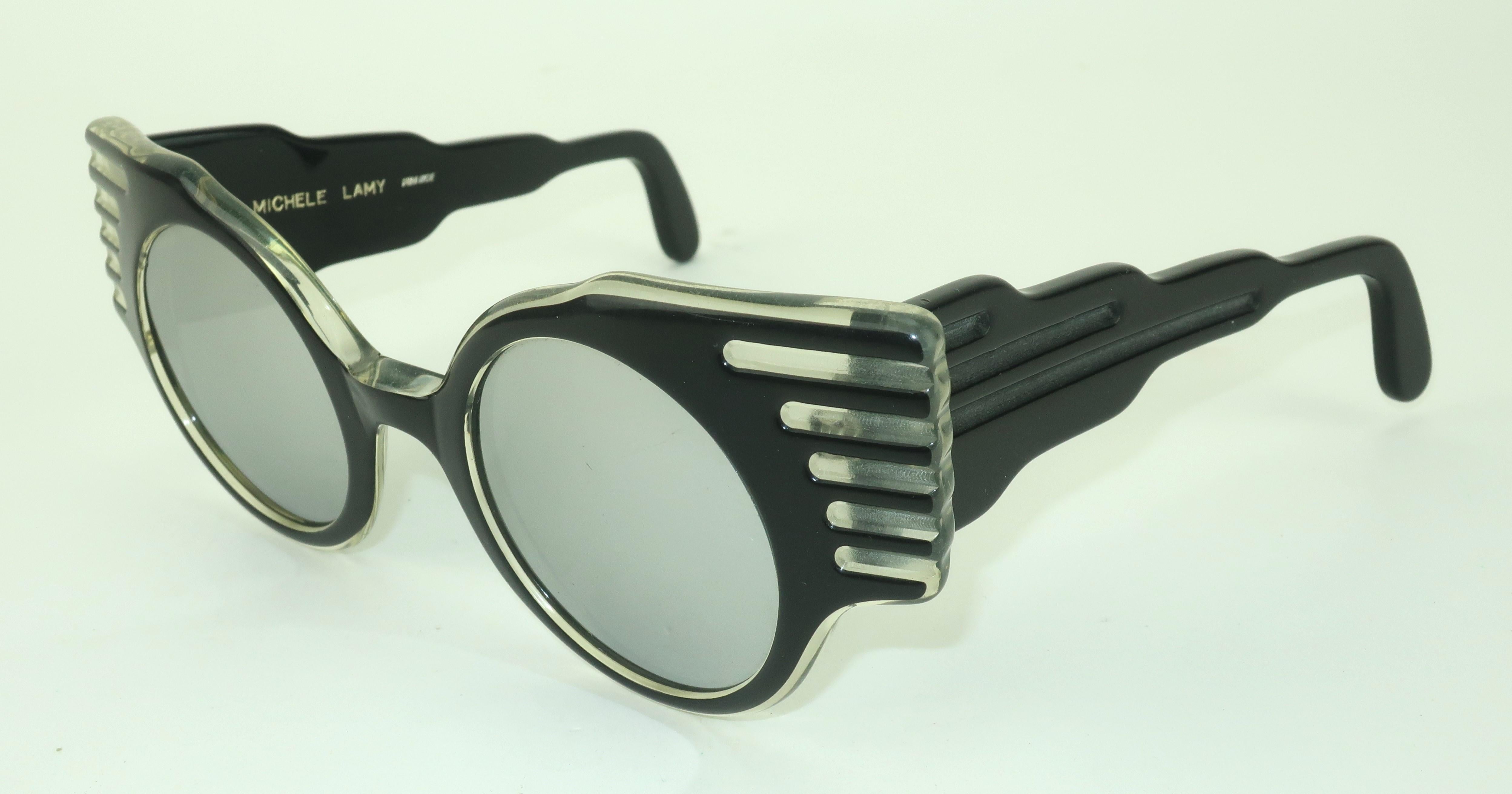 Michele Lamy French Black 'Cadillac Tailfin' Sunglasses, 1980's In Good Condition For Sale In Atlanta, GA