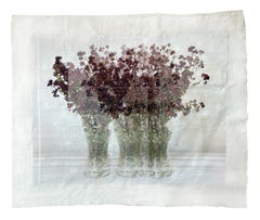 Basel Flower- purple green contemporary photo transfer and thread on fabric