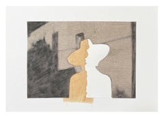 FTSW 105 - Erdfarbener zeitgenössischer figurativer Fototransfer auf Papier und Faden