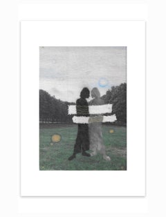 Transfert de photo figuratif contemporain vert-gris sur papier avec fil George