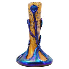 Vase en verre d'art Michele Luzoro, pêche et bleu, Biot, France, 1991