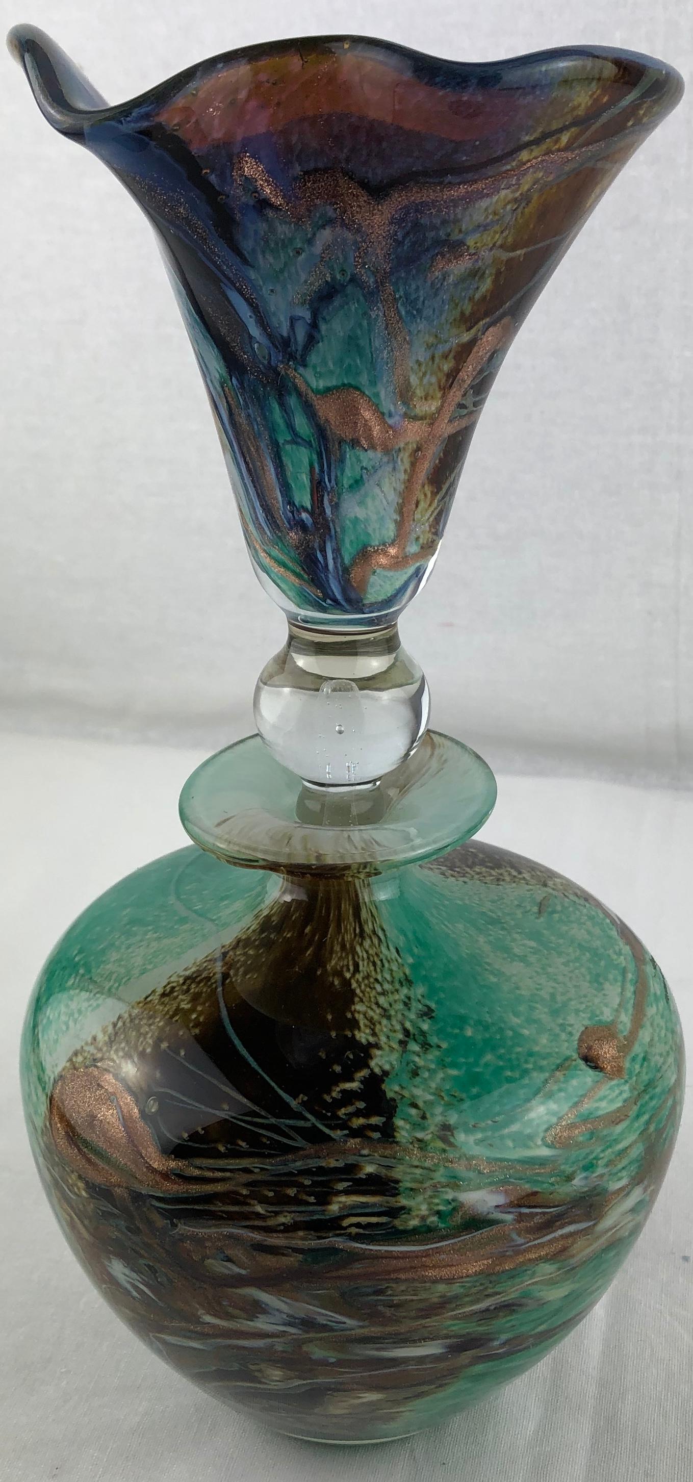 A rare and unique handcrafted art glass perfume bottle by Michele Luzoro, known as the 