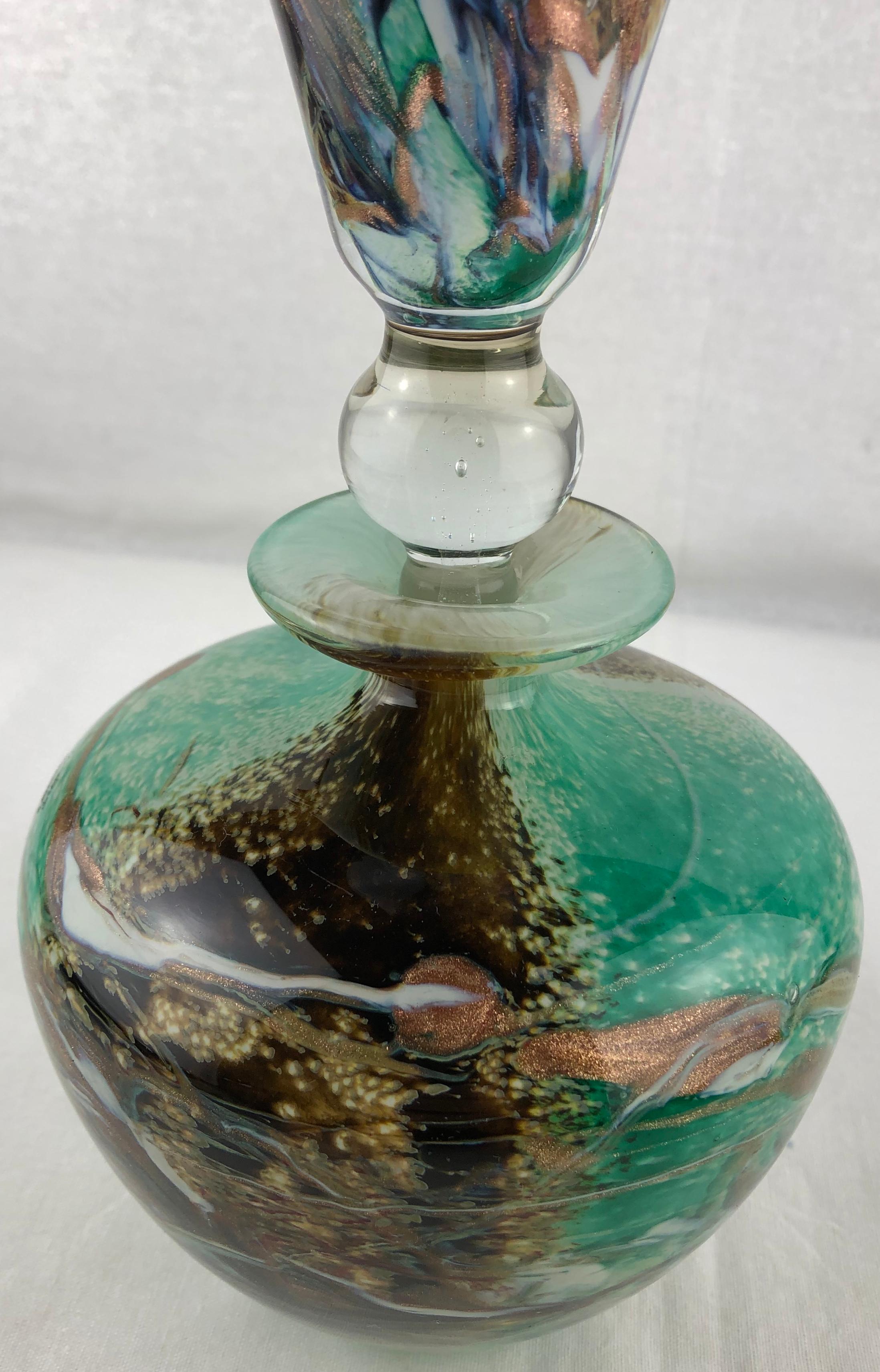French Jean-Claude Novaro Style Hand Blown Art Glass Perfume Bottle by Michele Luzoro For Sale