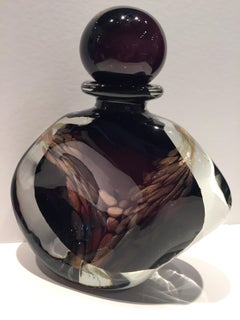 Flacon de parfum français Luzoro à mouchetures violettes et dorées massives de Michele