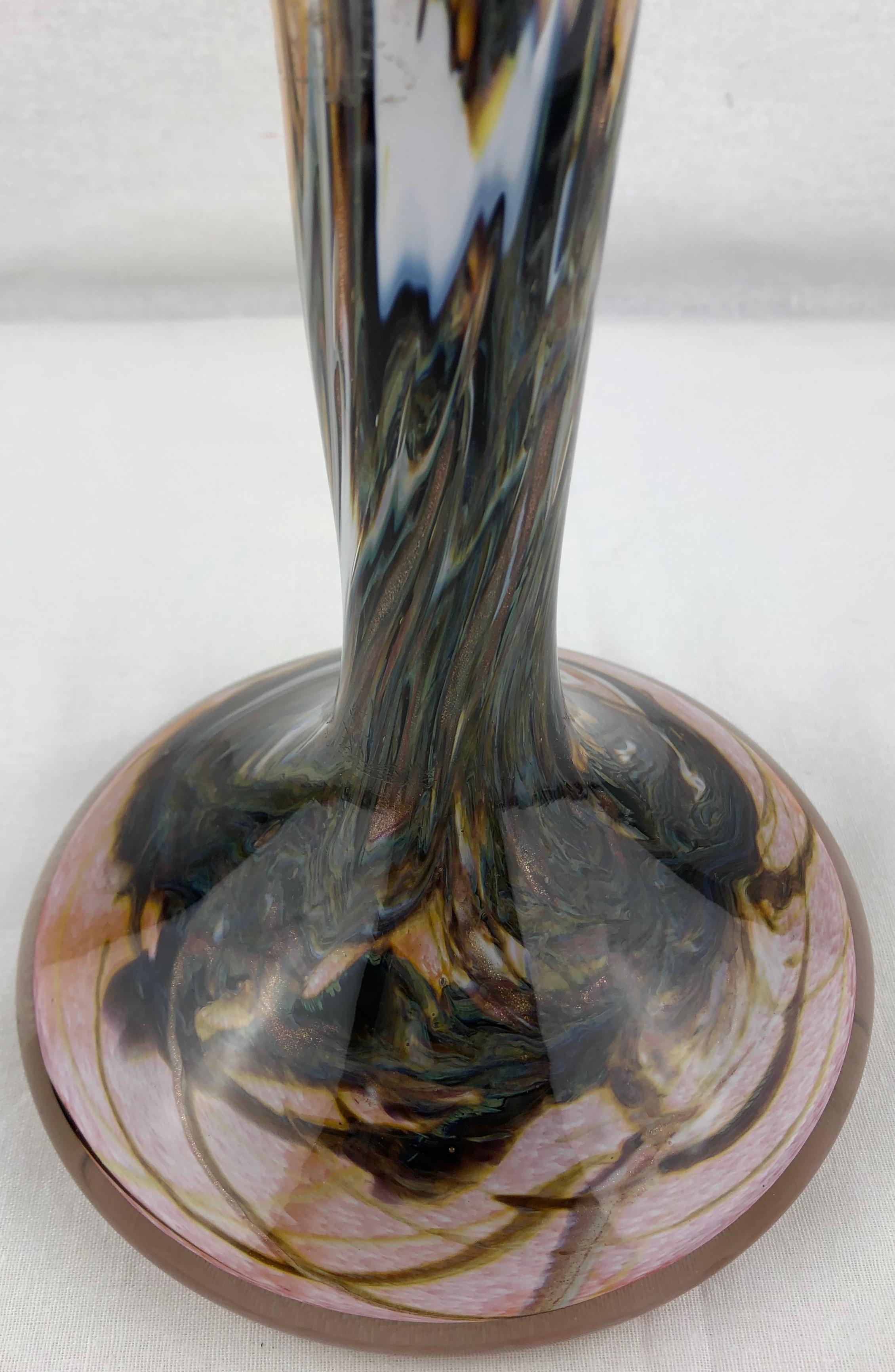 Mid-Century Modern Jean-Claude Novaro Style Peach Colored Art Glass Vase by Michel Luzoro For Sale