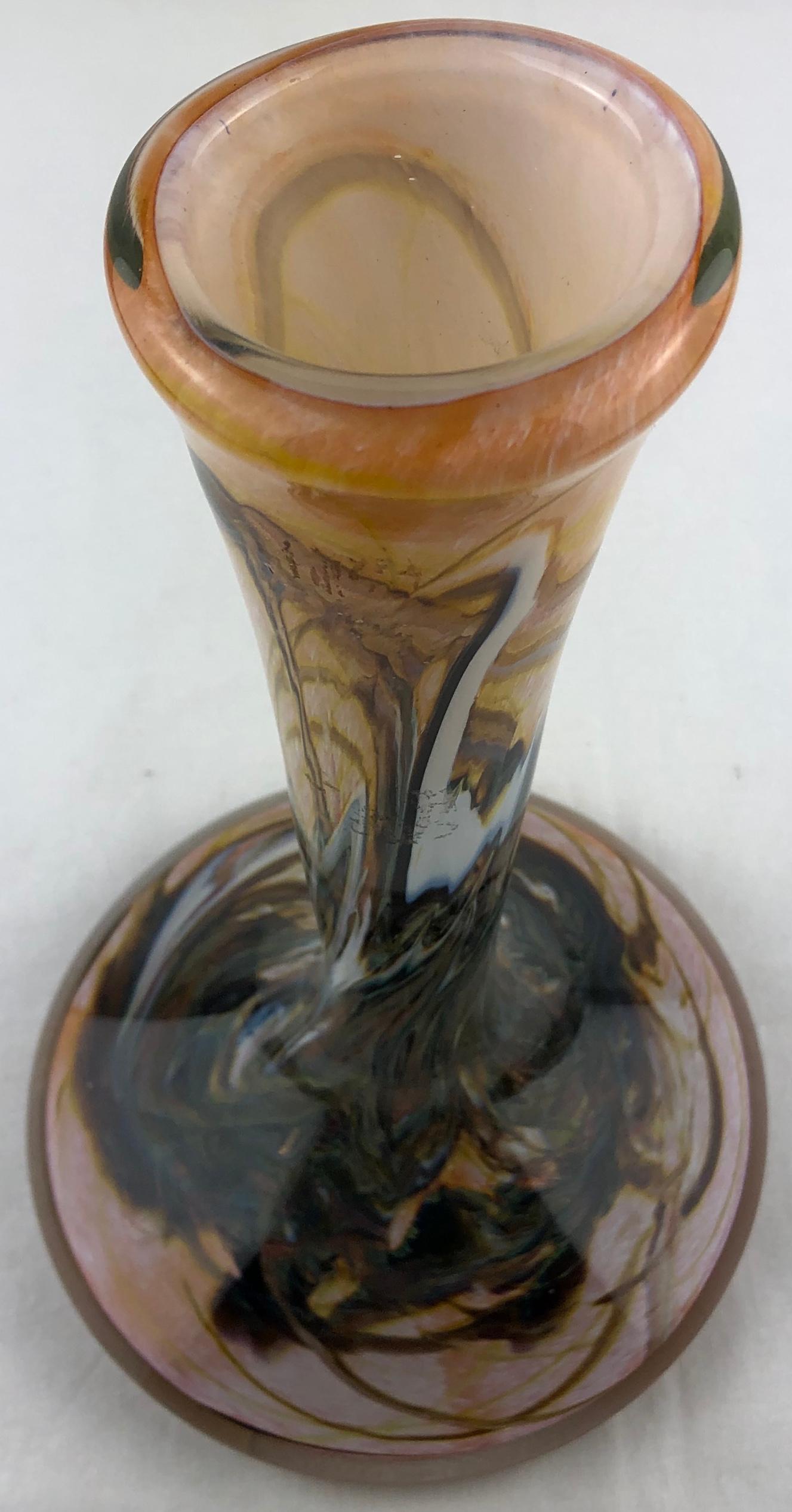 French Jean-Claude Novaro Style Peach Colored Art Glass Vase by Michel Luzoro For Sale