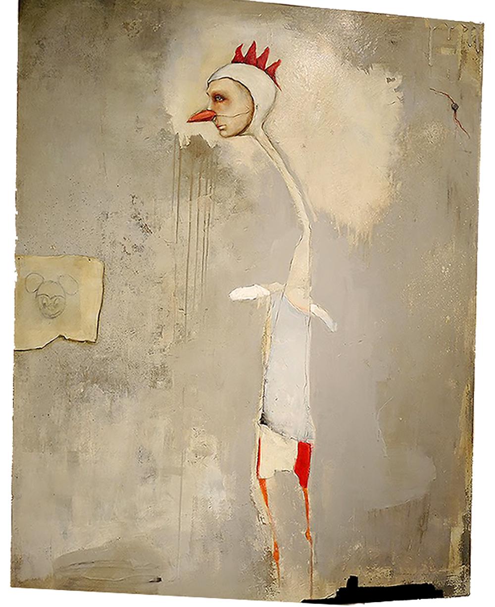 Michele Mikesell, huile sur bois - Peinture figurative abstraite - Poulet écrasé  en vente 1