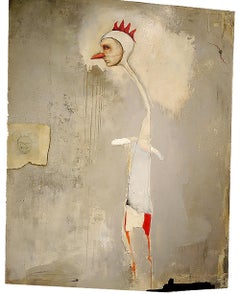 Arañazo de pollo, Michele Mikesell, Óleo sobre madera, pintura figurativa abstracta