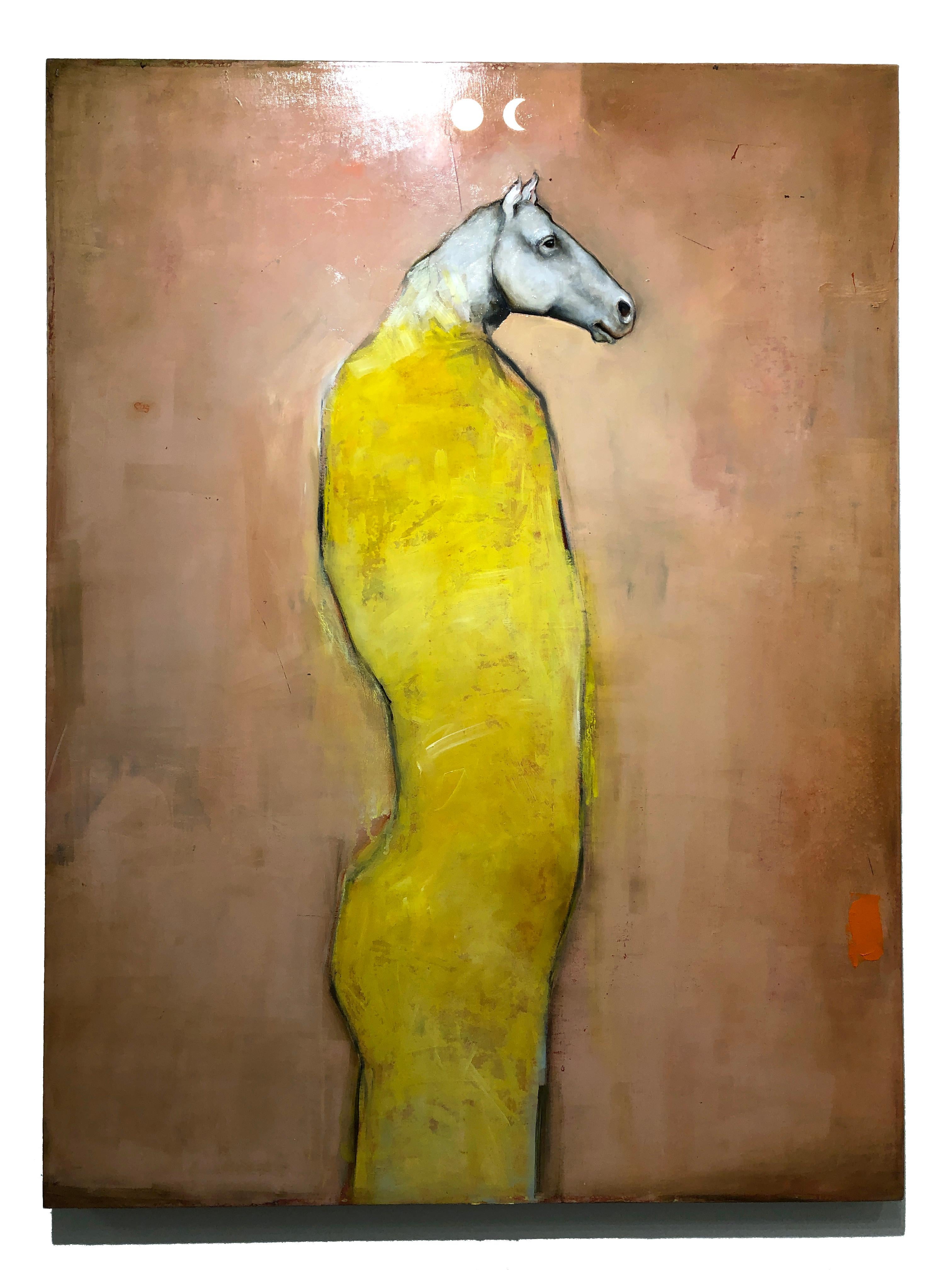Eos -Mythical horse figure, Oil on canvas, pop contemporary whimsical painting - Painting by Michele Mikesell