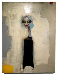 Everybody Loves a Sock Monkey - oil on wood - whimsical figurative painting