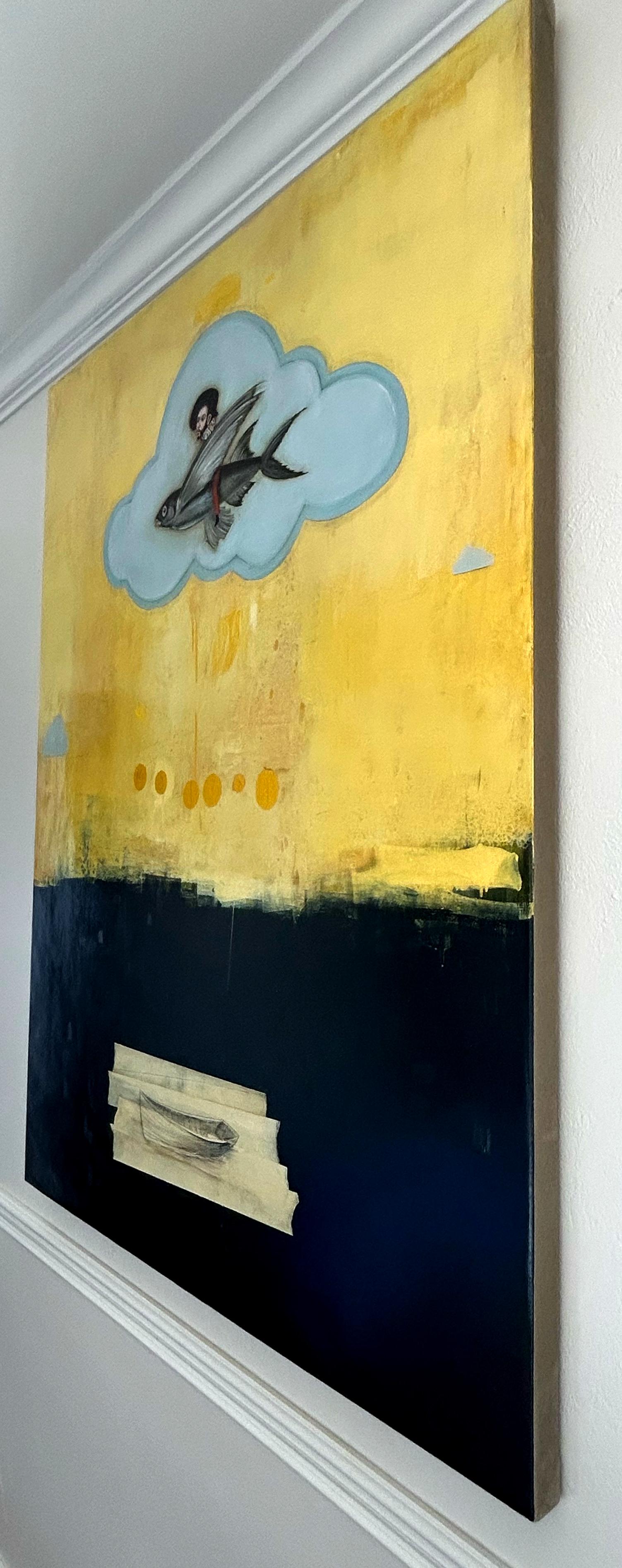 IBN Battuta, Óleo sobre lienzo, pintura figurativa con paleta de motivos azules - Painting Contemporáneo de Michele Mikesell