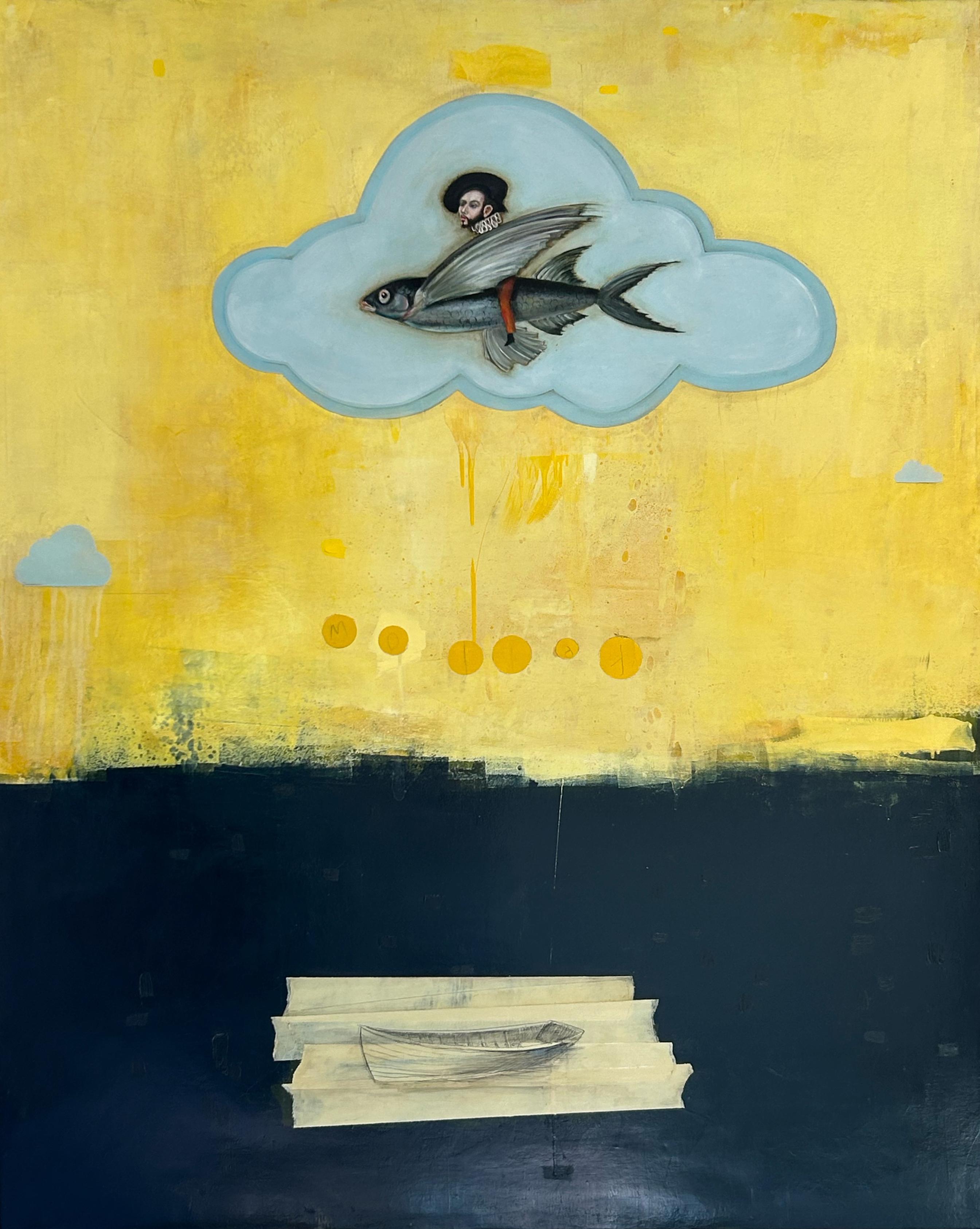Abstract Painting de Michele Mikesell - IBN Battuta, Óleo sobre lienzo, pintura figurativa con paleta de motivos azules