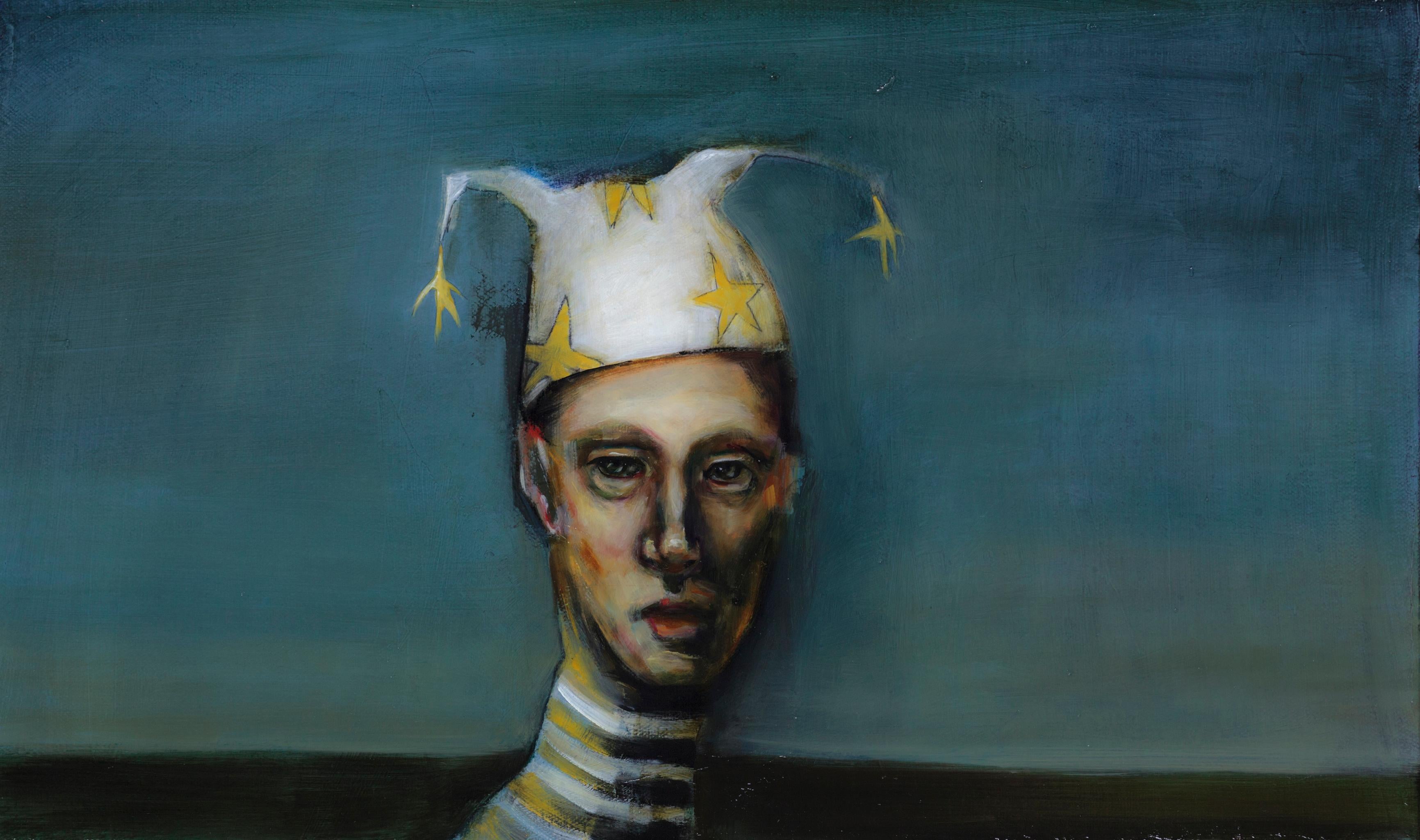 Figurative Painting de Michele Mikesell - Jupitar, Óleo sobre lienzo, pintura figurativa abstracta, amarillo y naranja
