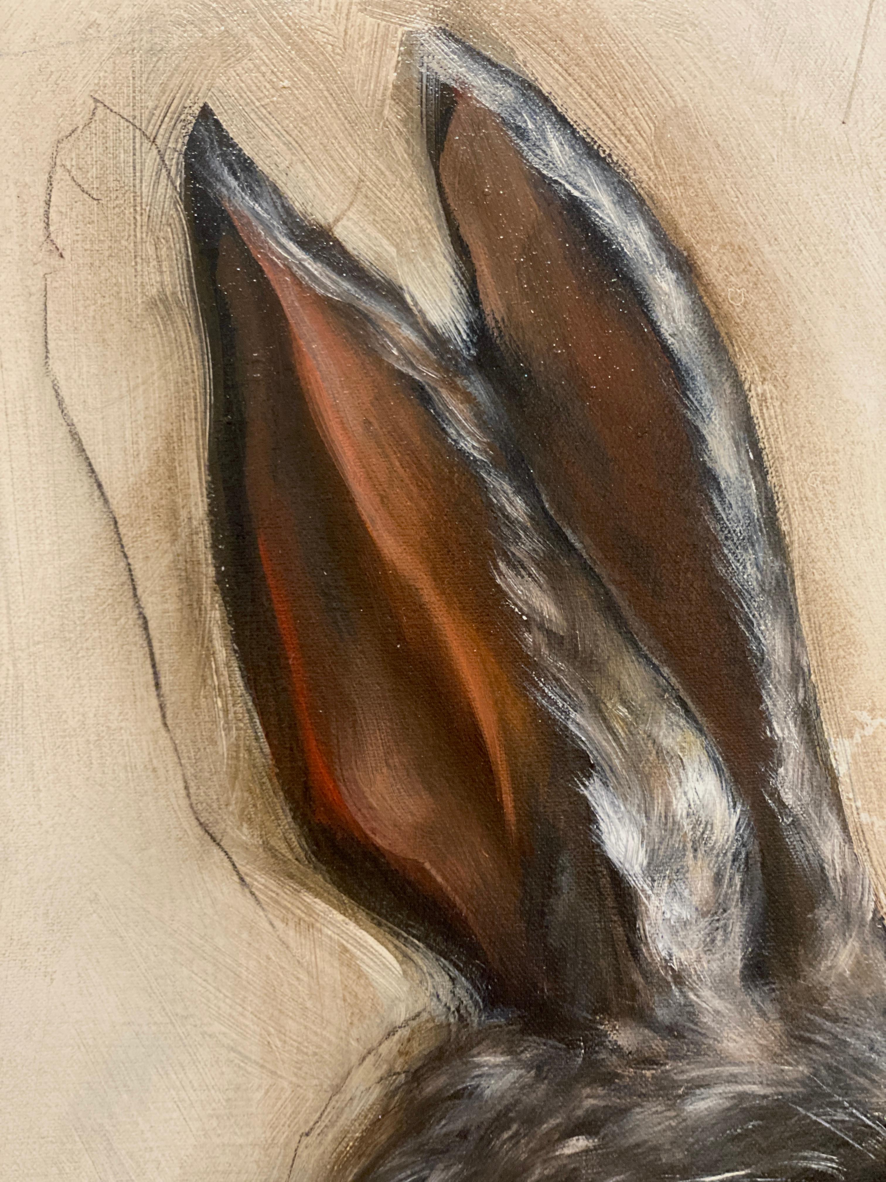 Moon Rabbit - Realist Animal Portrait of Hare with patterns and colored dots For Sale 8