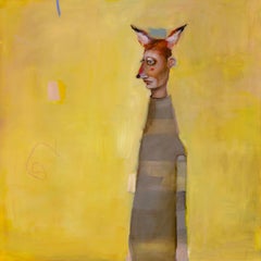 Muddy Fox, Oil on canvas, figurative pop art portrait with yellow background