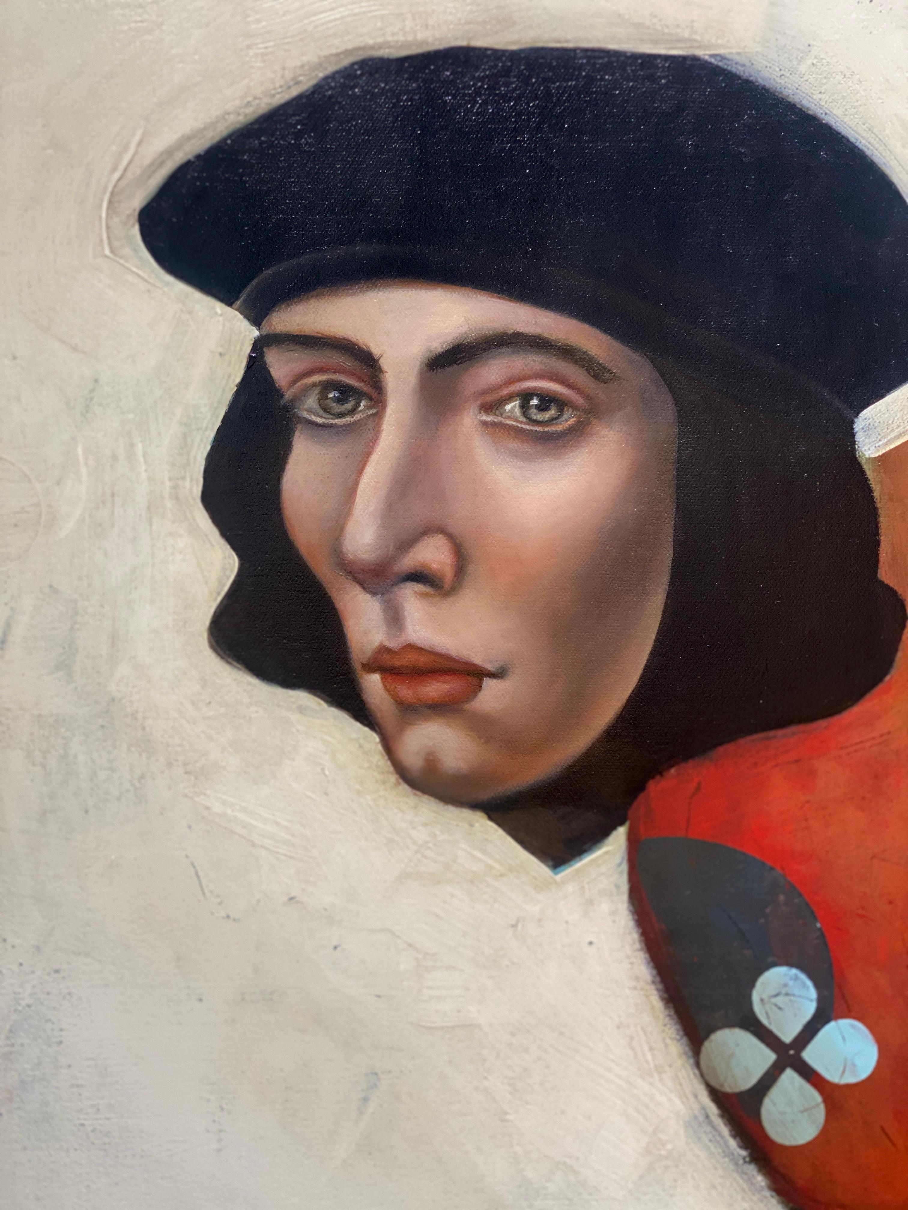 Saint Joseph -- Surreal figurative abstract of flying man and hot air balloons For Sale 7