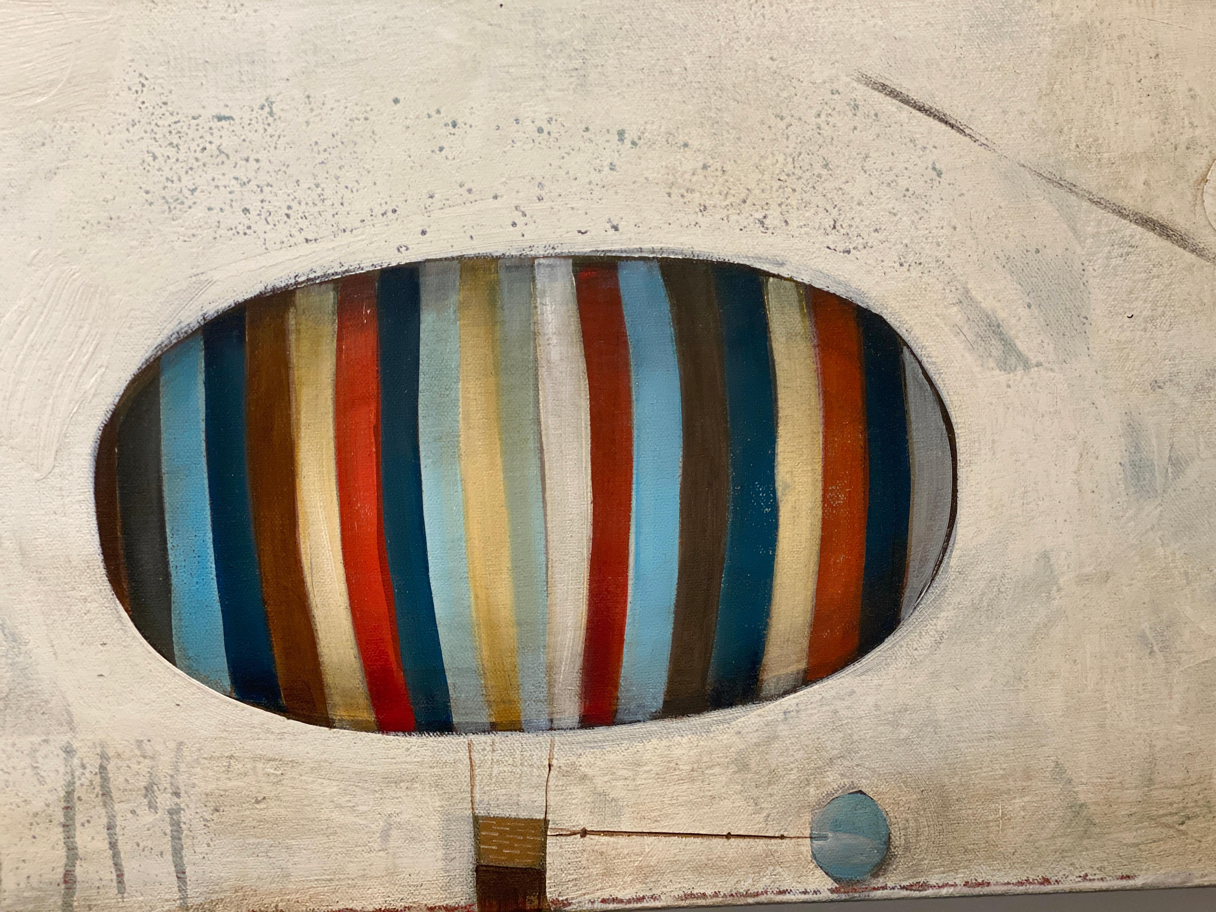 Saint Joseph -- Surreal figurative abstract of flying man and hot air balloons For Sale 1