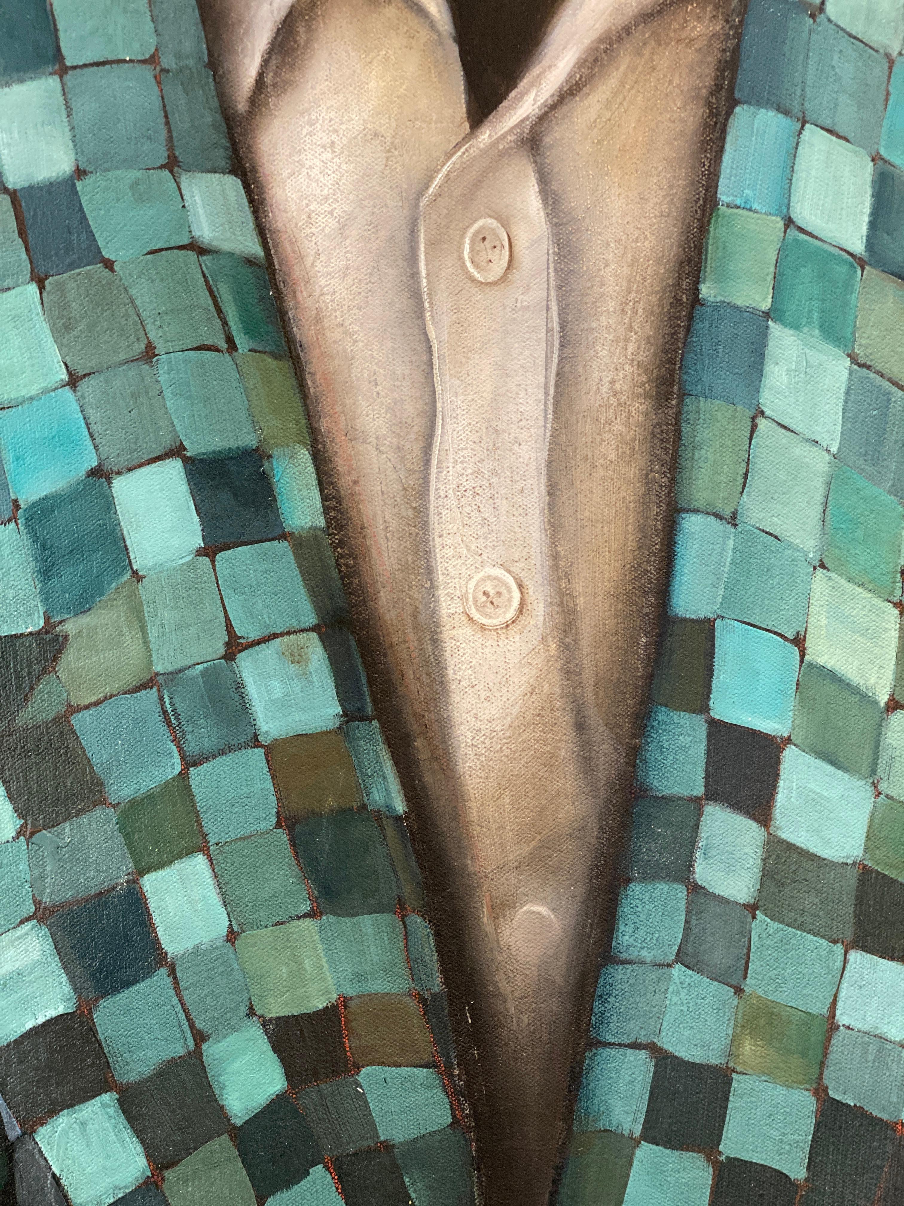 Standing Watch, the Jackal - Abstrait figuratif surréaliste d'un animal portant un costume en vente 8