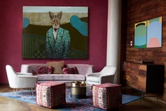 Standing Watch, the Jackal - Abstrait figuratif surréaliste d'un animal portant un costume