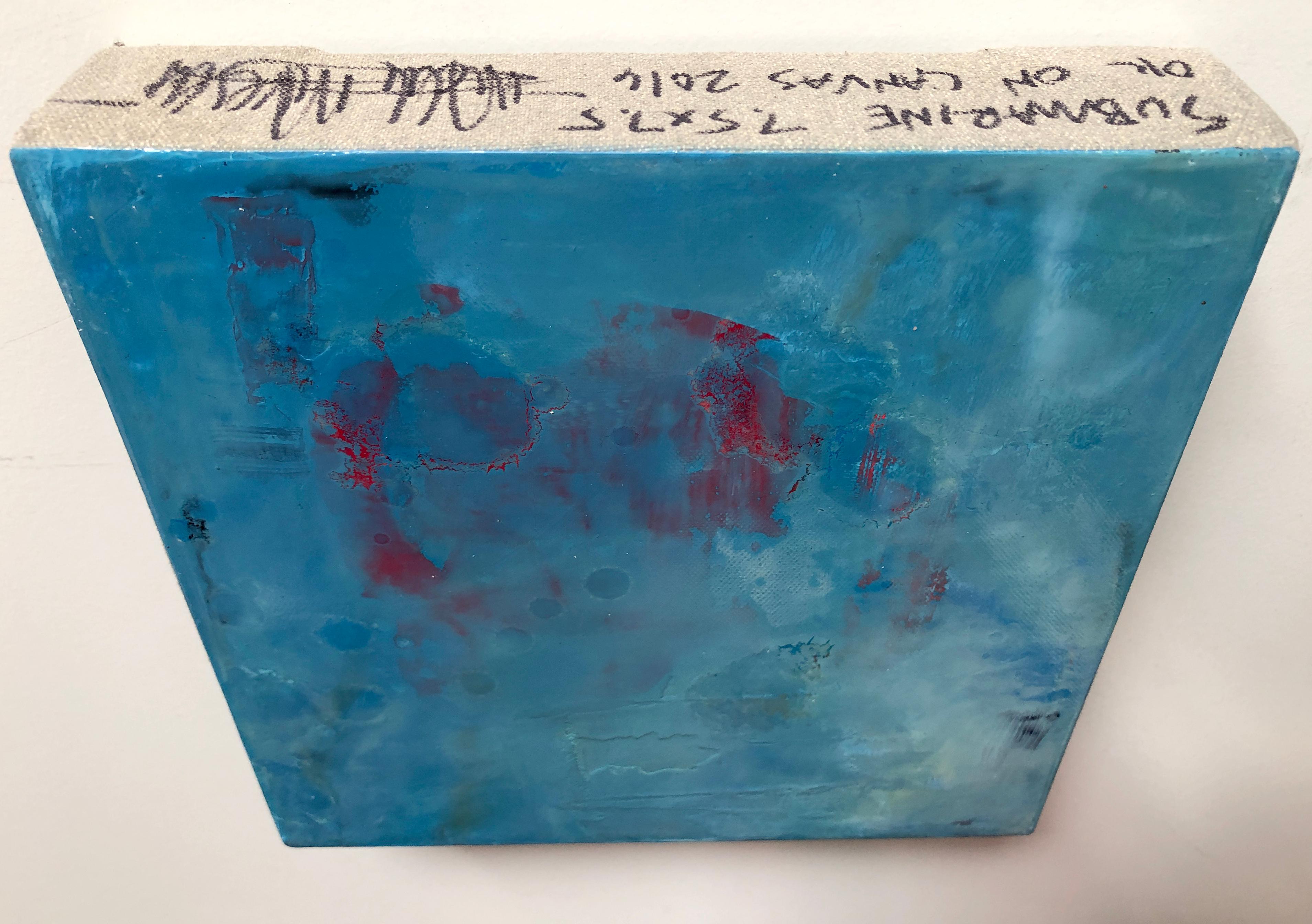 Submarine, huile sur toile de Michele Mikesell, peinture abstraite colorée bleue en vente 3