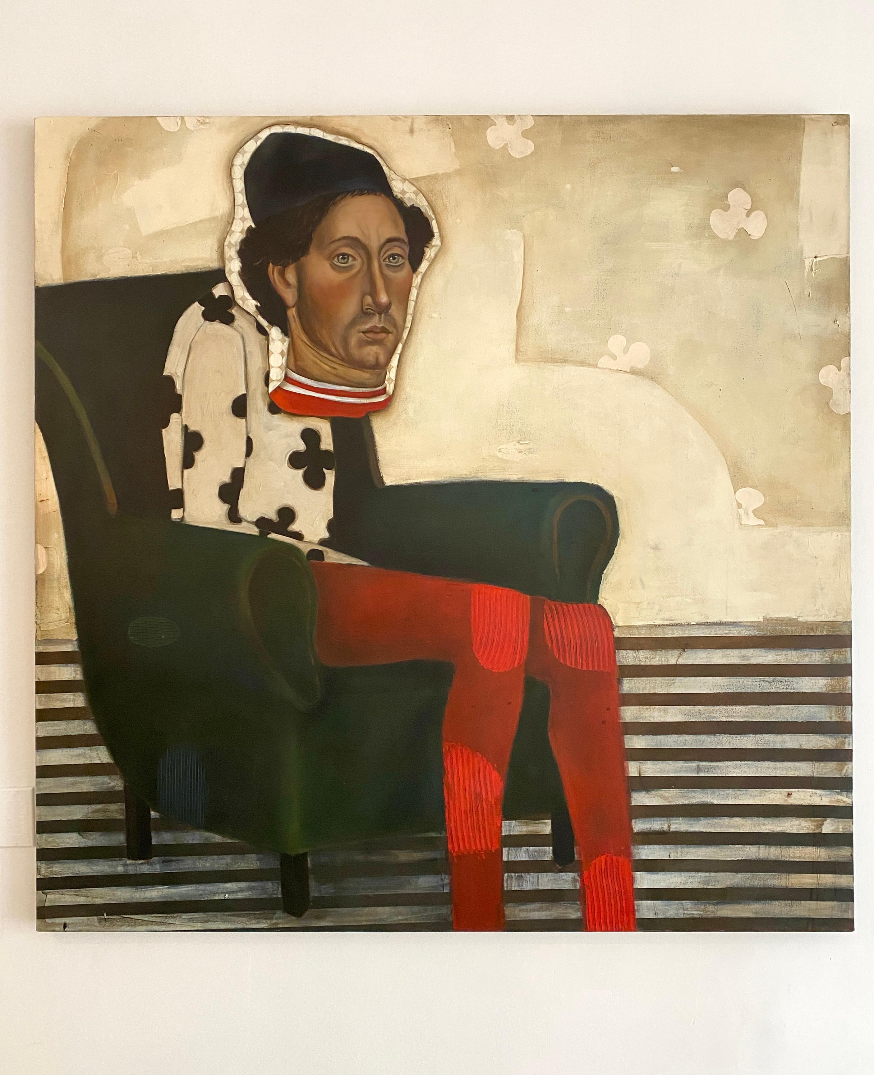 Das Wildschwein Öl auf Leinwand, surreale figurative abstrakte Malerei, helle Farbpalette – Painting von Michele Mikesell