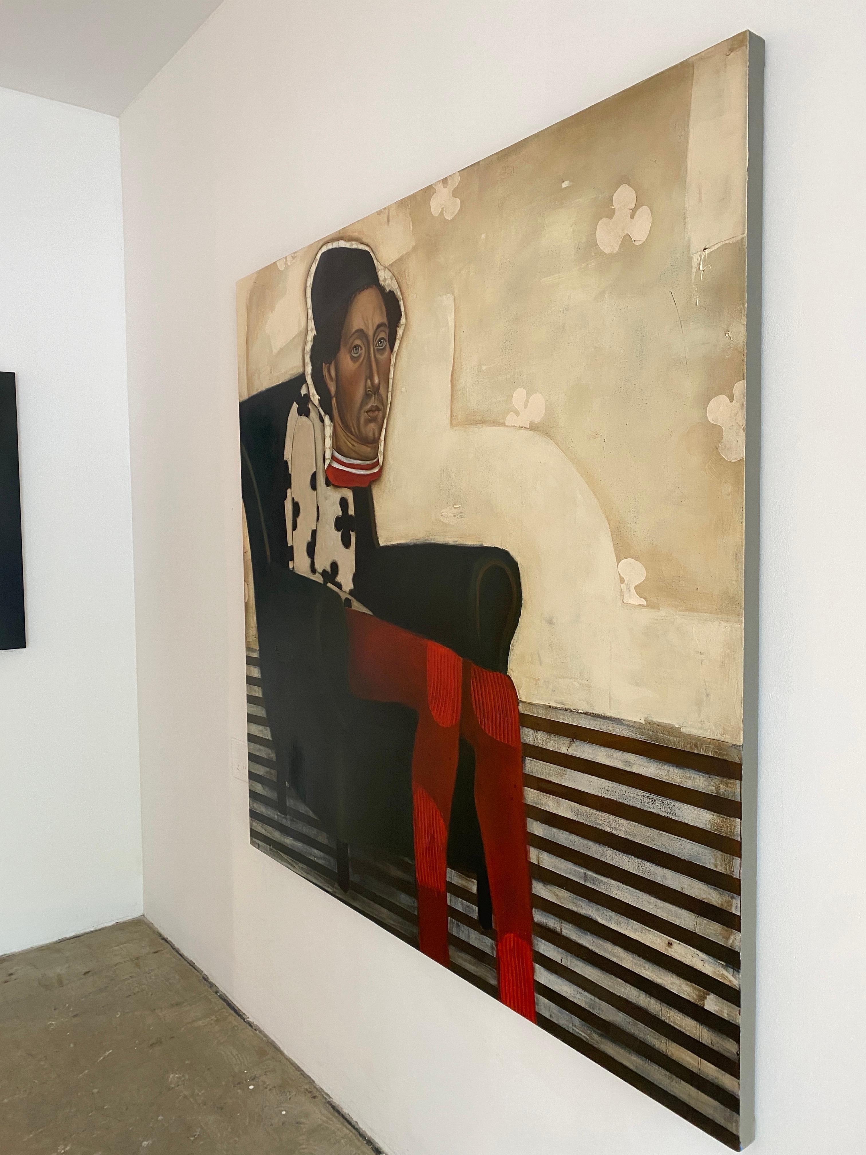 Das Wildschwein Öl auf Leinwand, surreale figurative abstrakte Malerei, helle Farbpalette (Beige), Abstract Painting, von Michele Mikesell