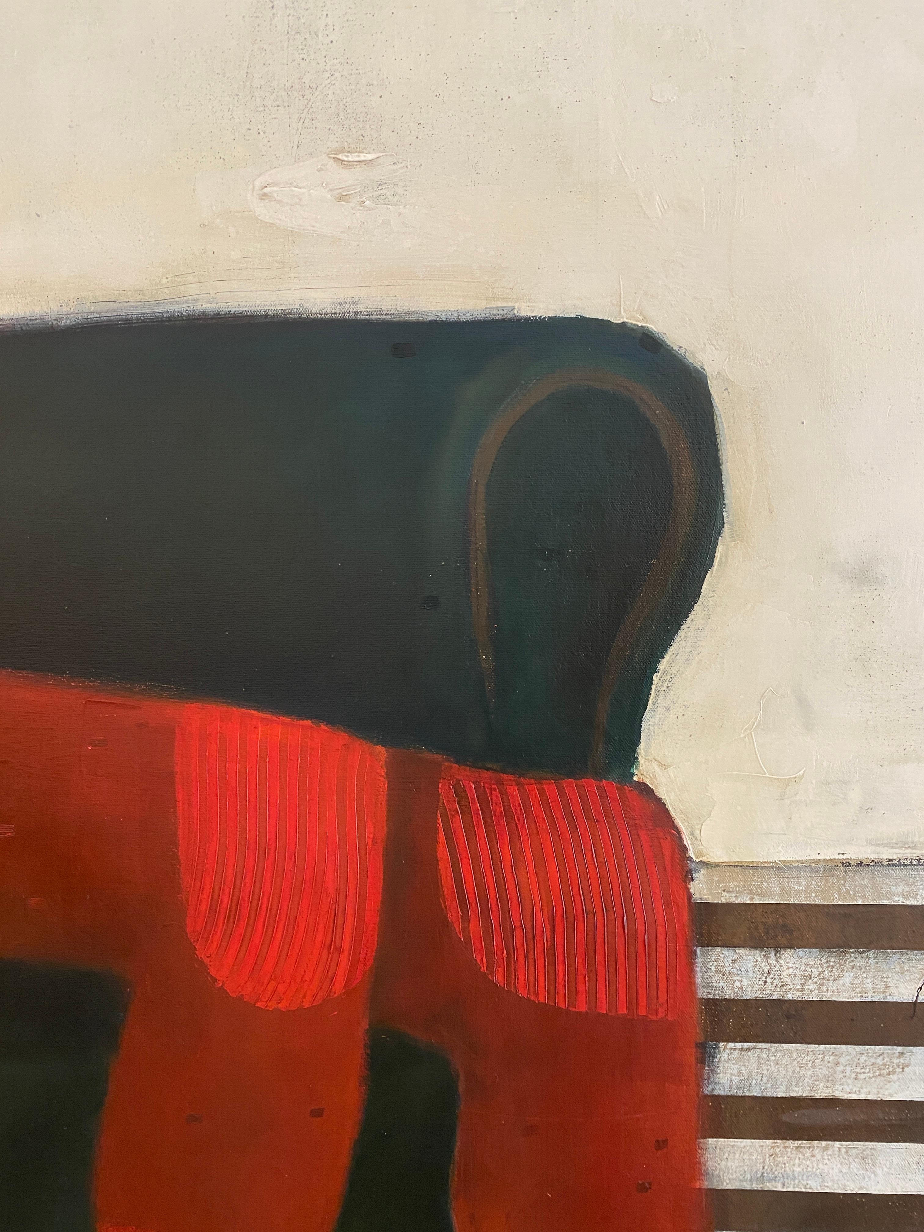 Das Wildschwein Öl auf Leinwand, surreale figurative abstrakte Malerei, helle Farbpalette im Angebot 3