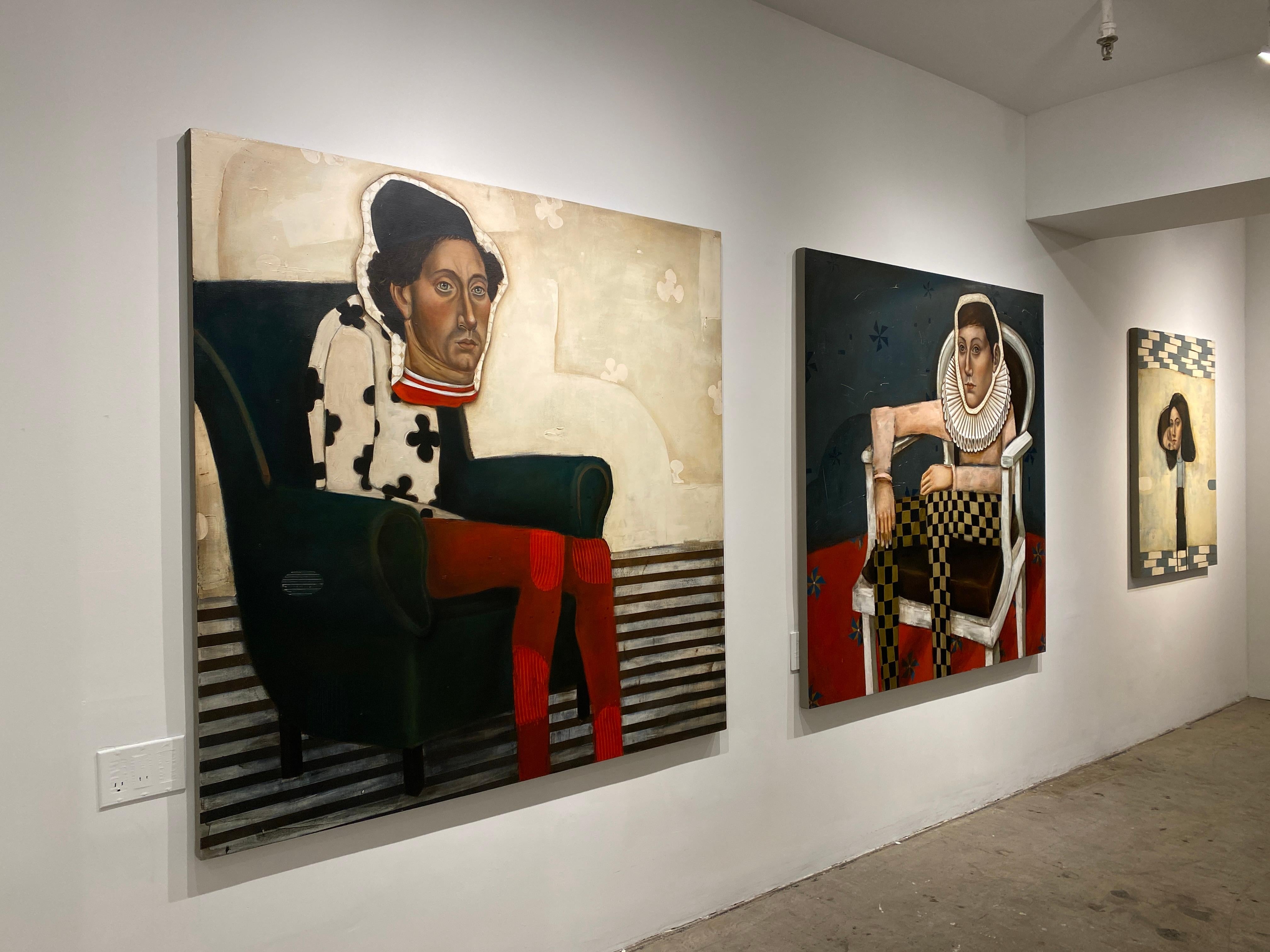 The Cat - Oil on canvas, Abstract surreal royal figure of beautiful man For Sale 2