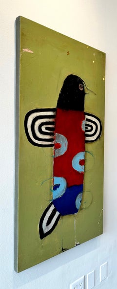 La aguja de cicuta, Óleo sobre lienzo, pintura figurativa con paleta de motivos azules