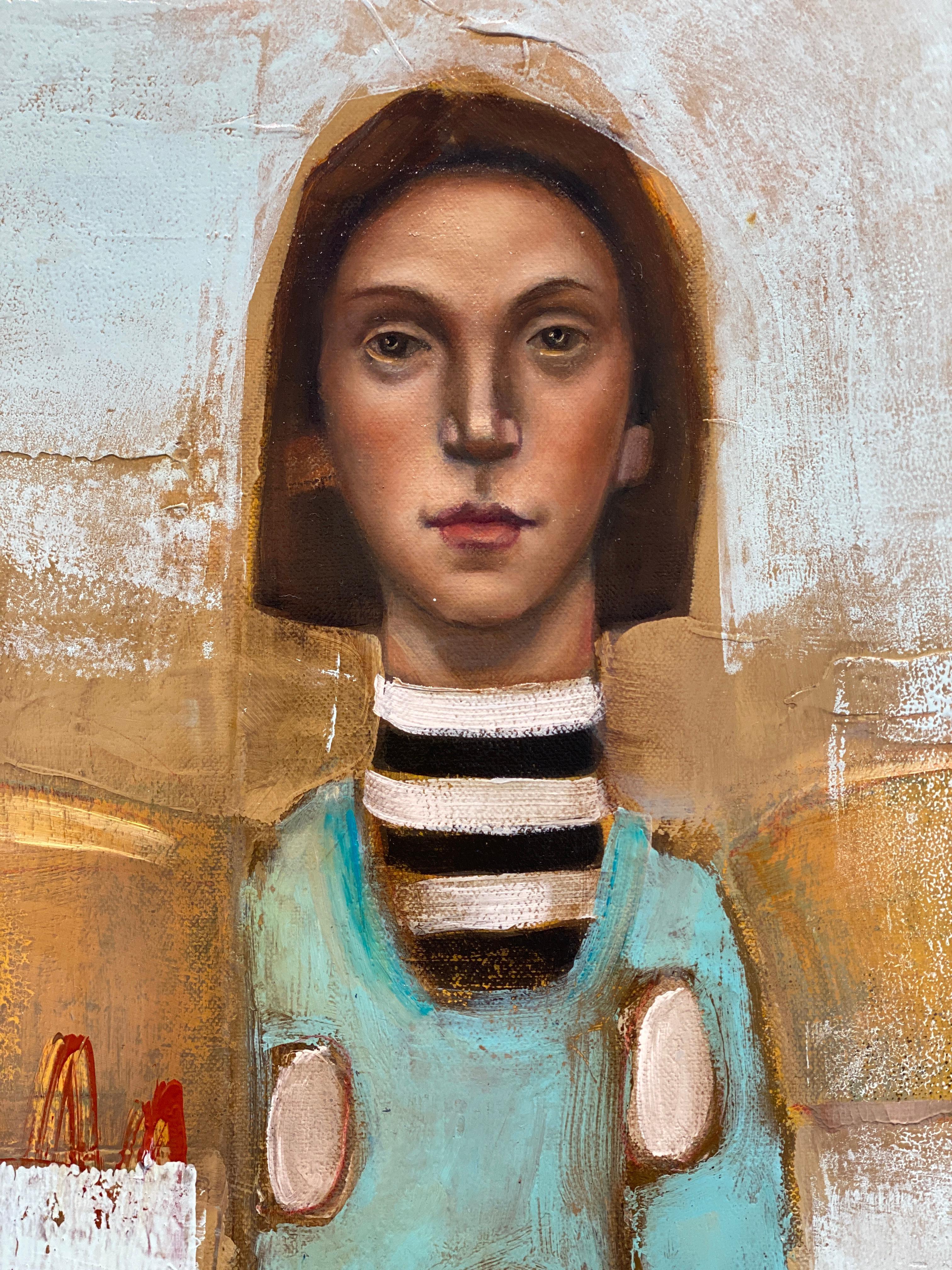 The Leanan Sidhe (LAN-an she) - Abstraktes surreales Mädchen mit blauem Himmel und Wolken im Angebot 5