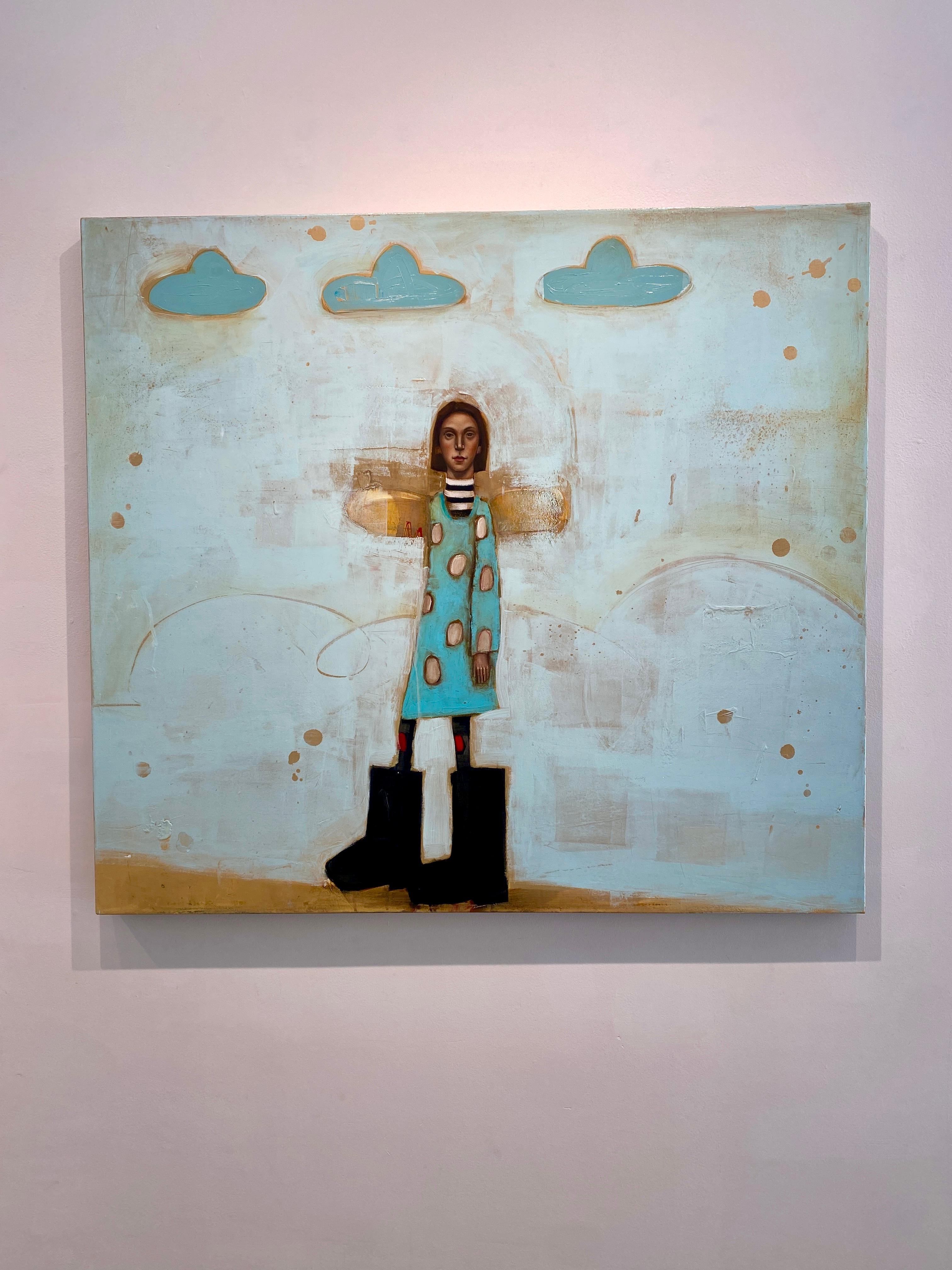 The Leanan Sidhe (LAN-an she) - Abstraktes surreales Mädchen mit blauem Himmel und Wolken im Angebot 6