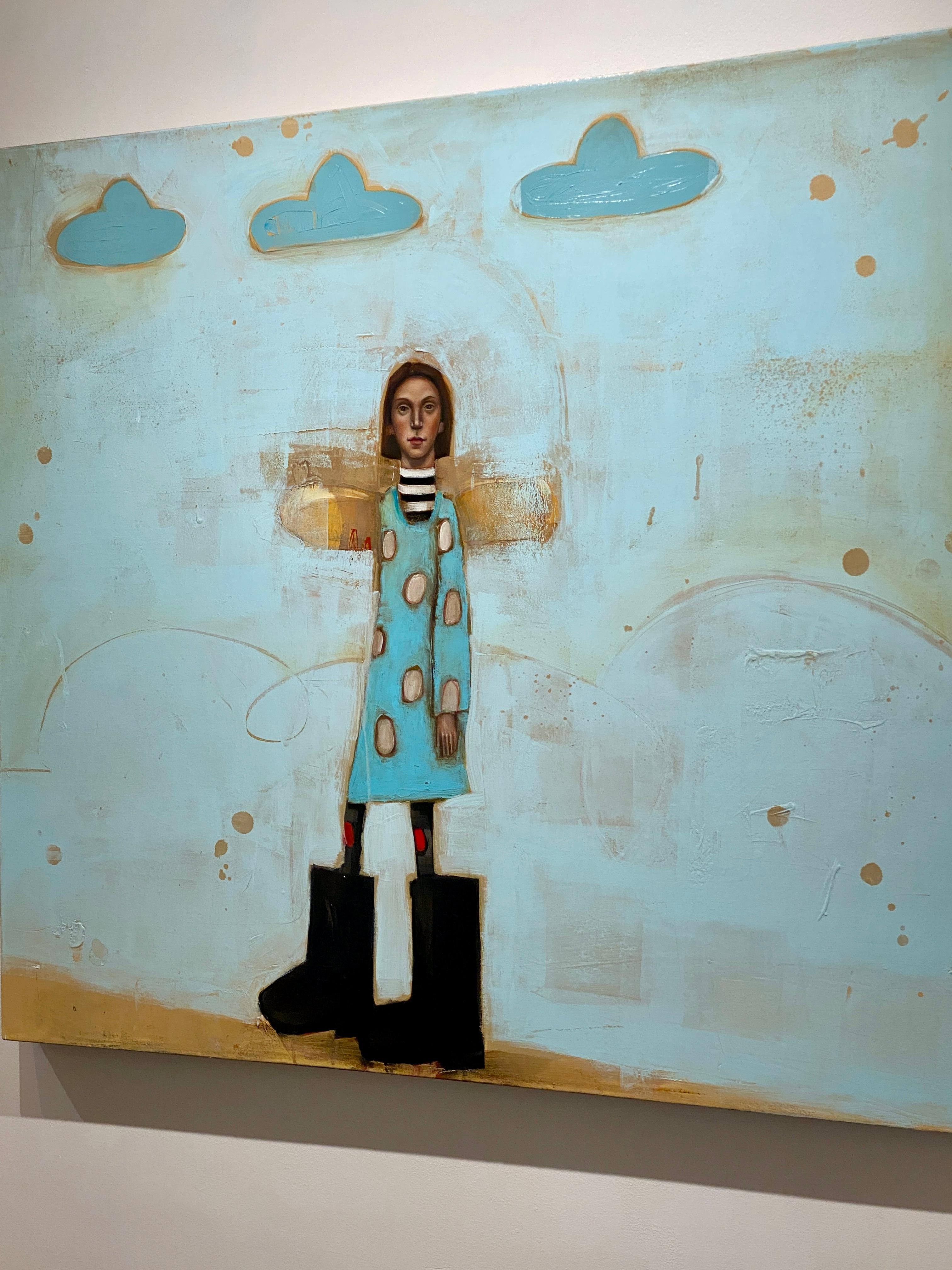 The Leanan Sidhe (LAN-an she) - Abstraktes surreales Mädchen mit blauem Himmel und Wolken im Angebot 7