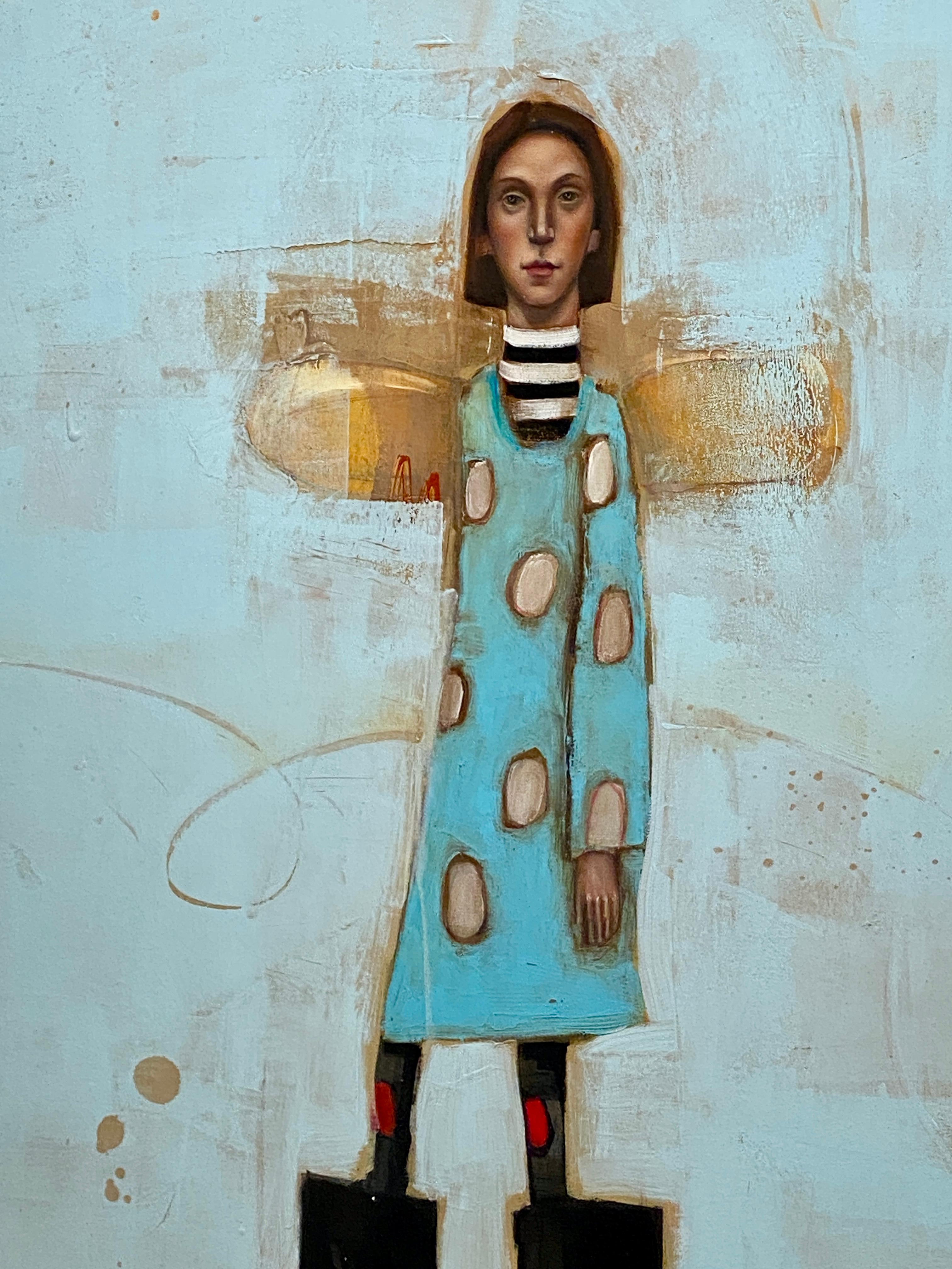 The Leanan Sidhe (LAN-an she) - Abstraktes surreales Mädchen mit blauem Himmel und Wolken im Angebot 8