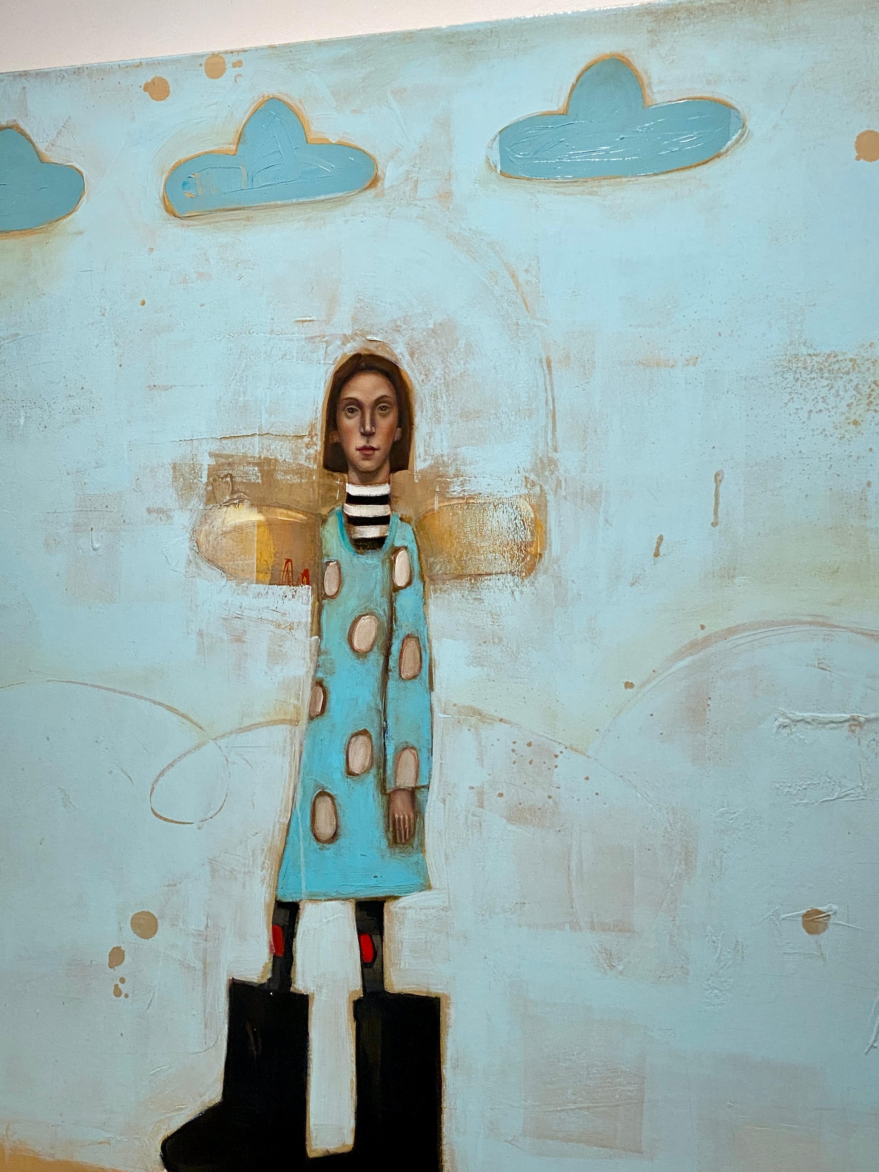 The Leanan Sidhe (LAN-an she) - Abstraktes surreales Mädchen mit blauem Himmel und Wolken im Angebot 9