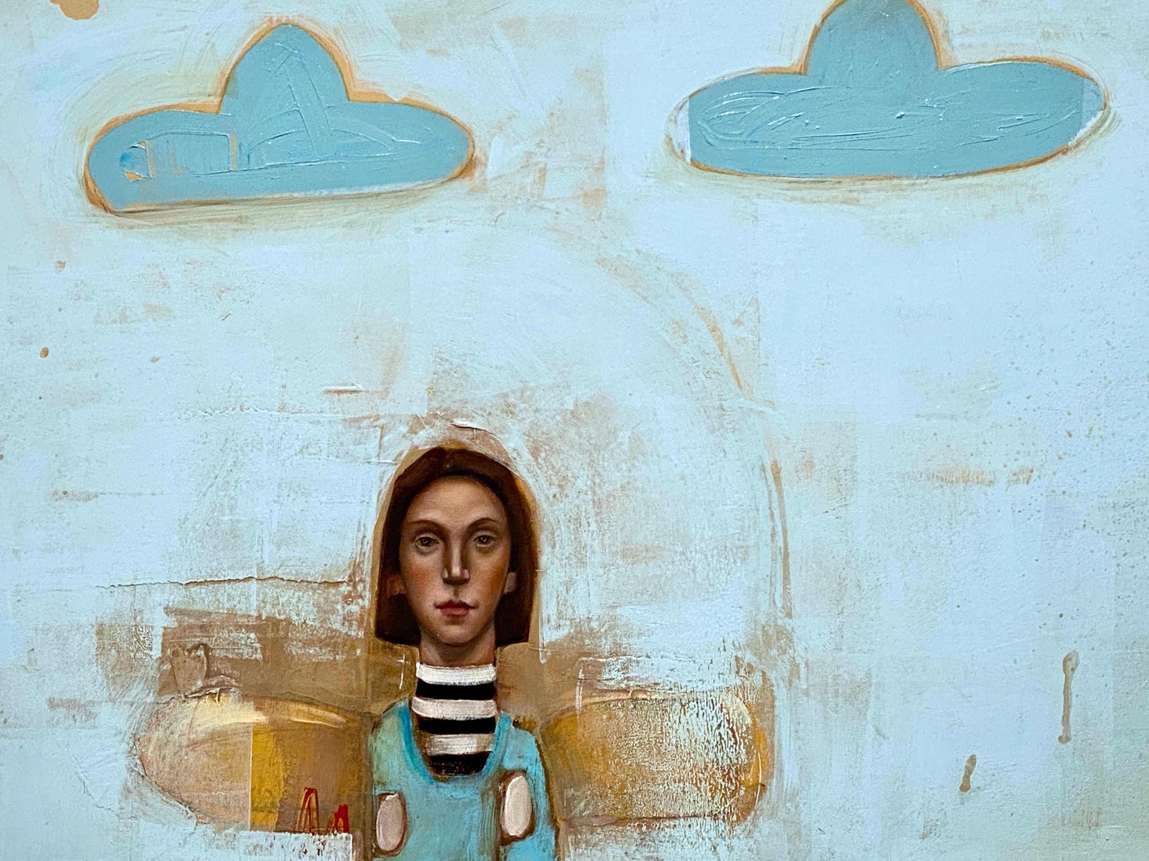 The Leanan Sidhe (LAN-an she) - Abstraktes surreales Mädchen mit blauem Himmel und Wolken im Angebot 10