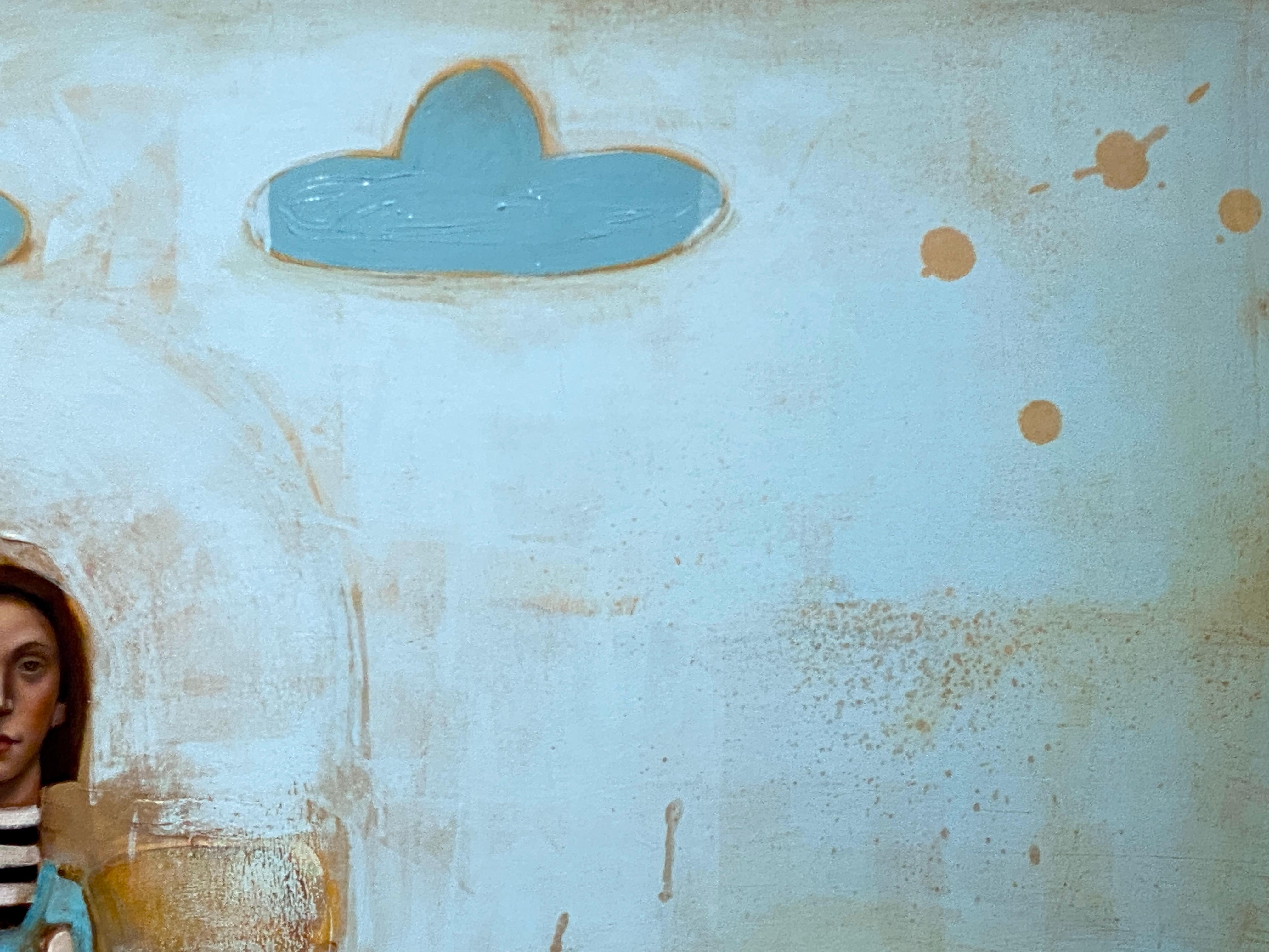 The Leanan Sidhe (LAN-an she) - Abstraktes surreales Mädchen mit blauem Himmel und Wolken im Angebot 11