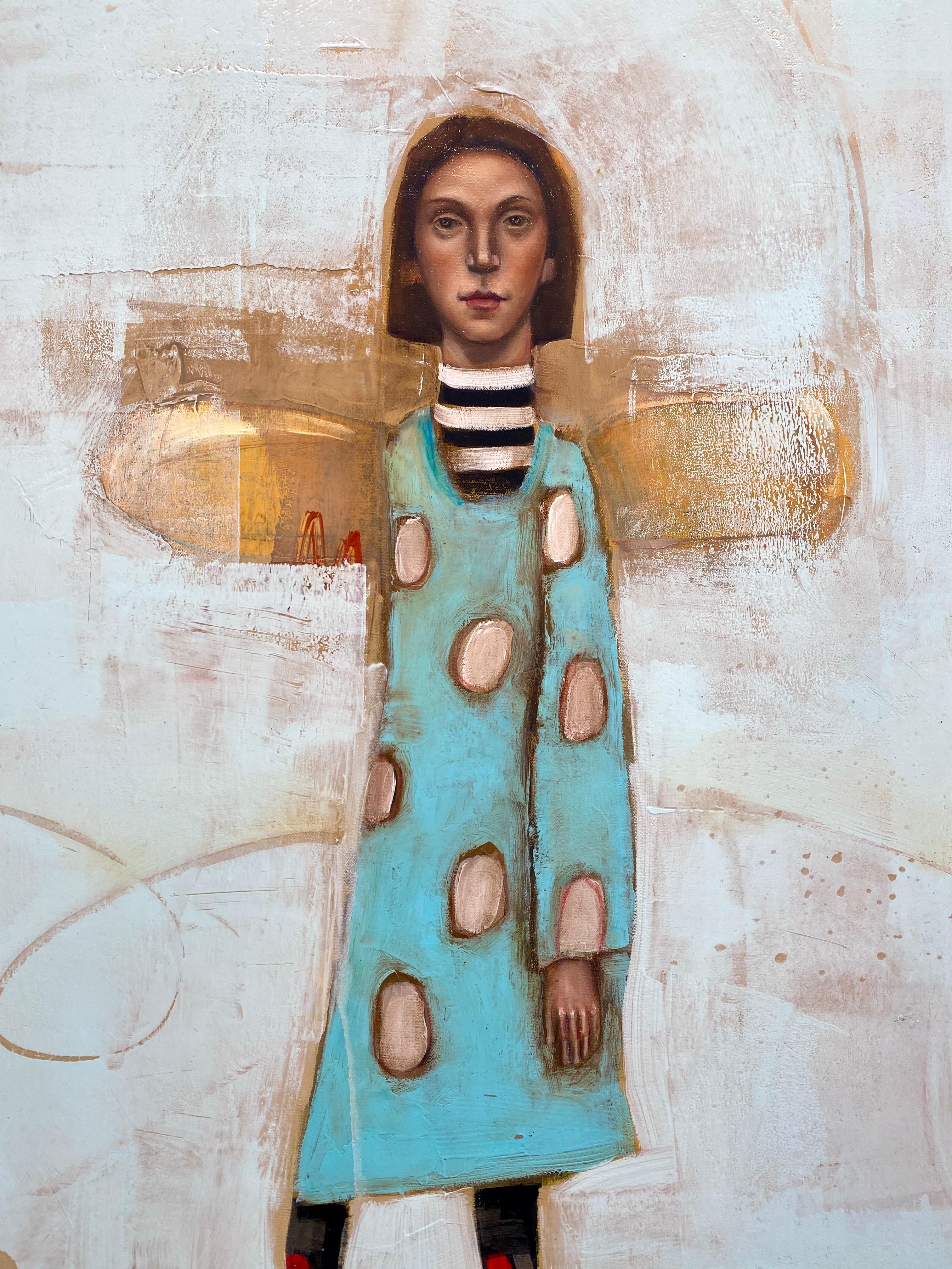 The Leanan Sidhe (LAN-an she) - Abstraktes surreales Mädchen mit blauem Himmel und Wolken im Angebot 1