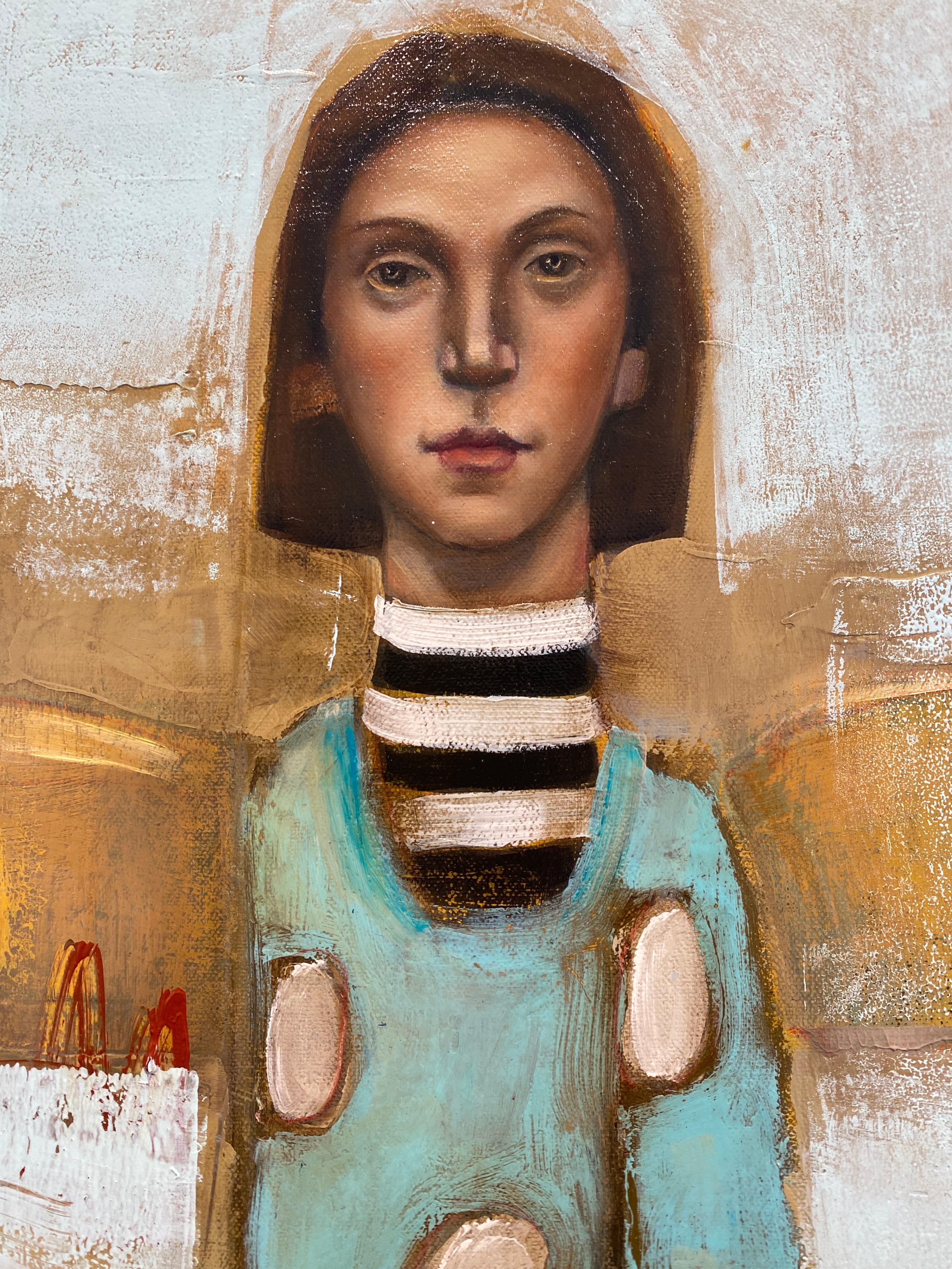 The Leanan Sidhe (LAN-an she) - Abstraktes surreales Mädchen mit blauem Himmel und Wolken im Angebot 4